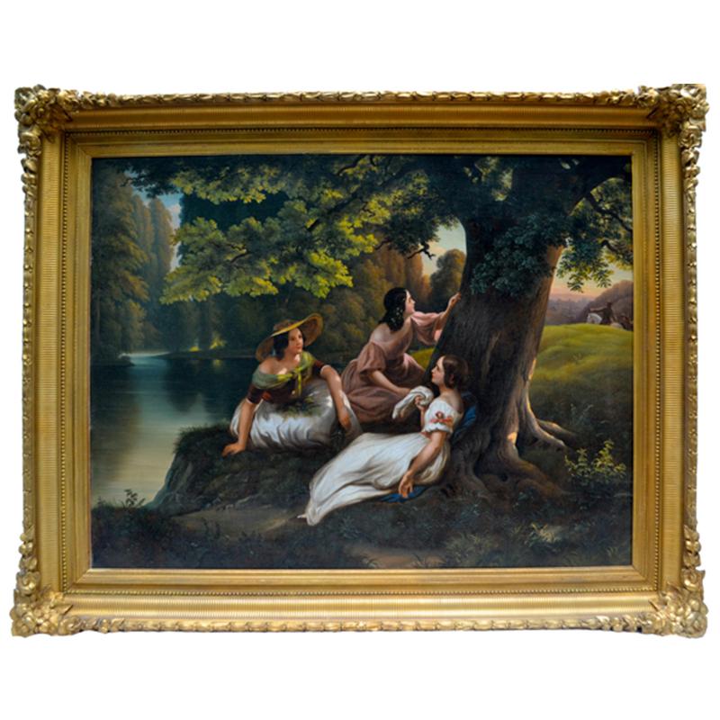 Abraham Cooper Landscape Painting - Confidences Shared on a Shady Riverbank