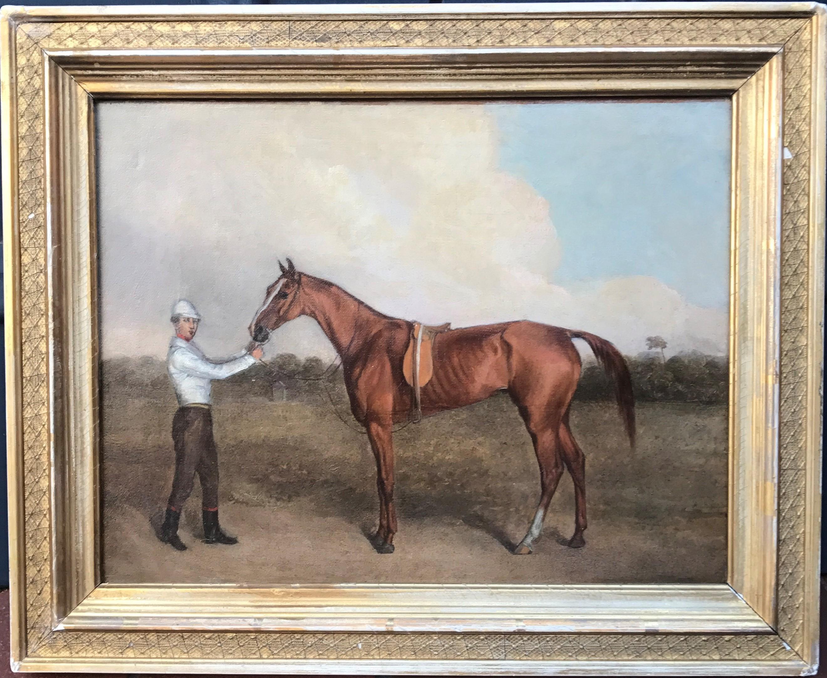 Abraham Cooper Landscape Painting - Early 19th Century Oil Painting of Race Horse with standing Jockey 
