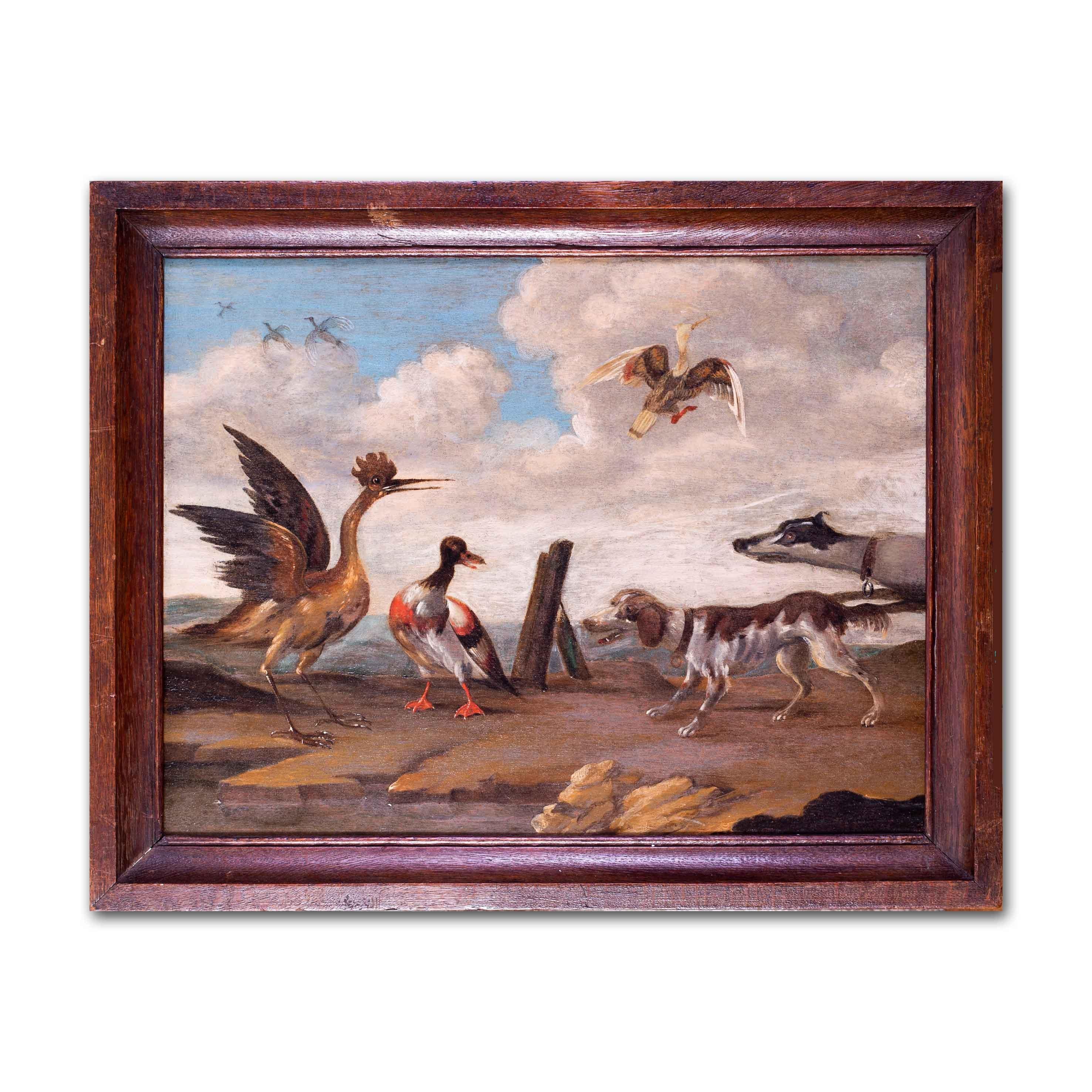 17th Century oil painting of hounds putting up wildfowl 2