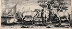 Landscape with four donkeys, from Animals