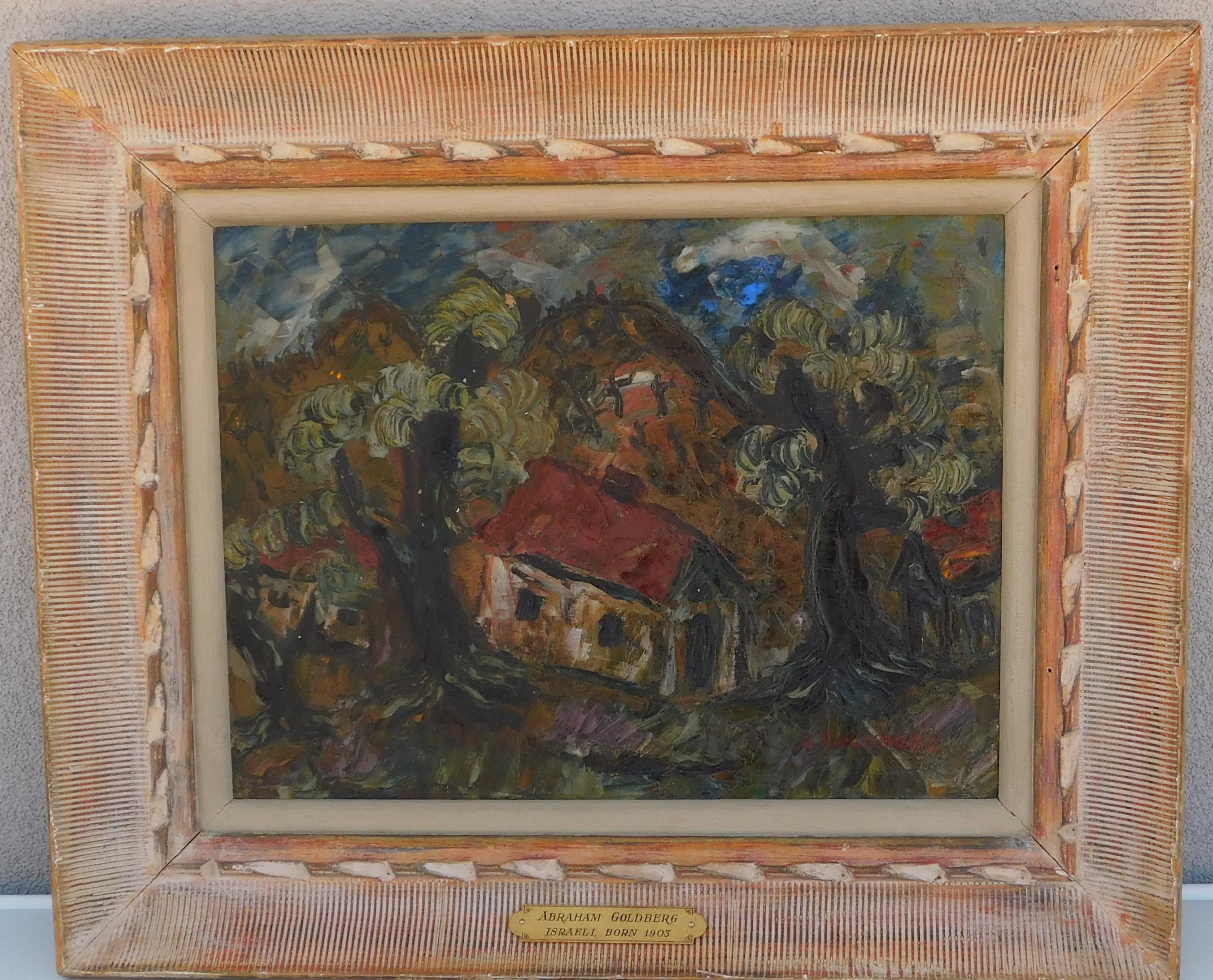 Abraham Goldberg Israeli Born New York Artist - House with Red Roof For Sale 1
