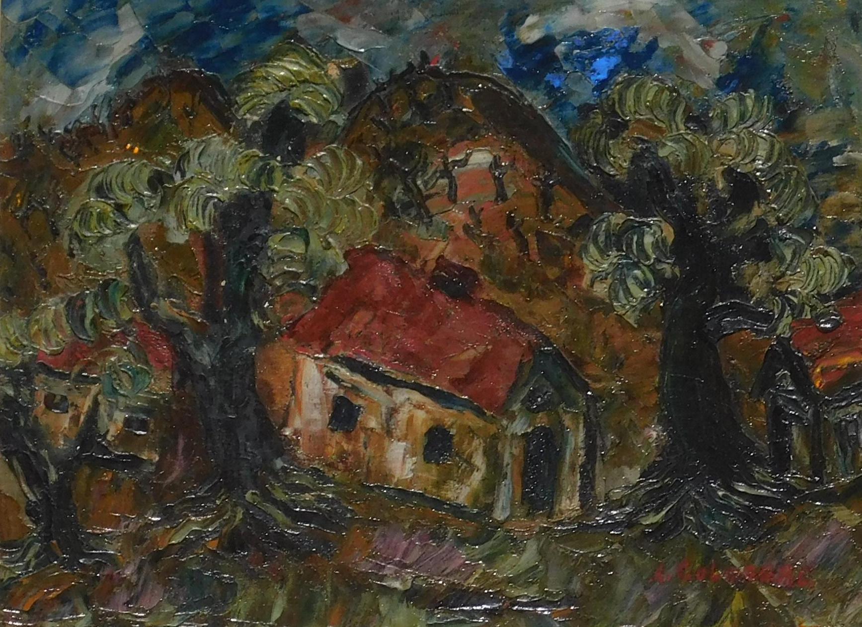 Abraham Goldberg Israeli Born New York Artist - House with Red Roof For Sale 3