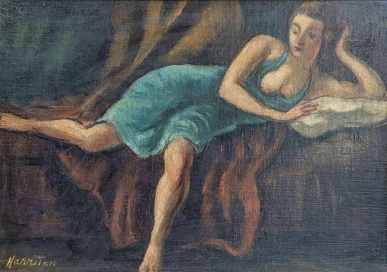 Abraham Harriton (1893 - 1986)
Dancer Resting, 1922
Oil on canvas laid on board
10 x 14 inches
Signed lower left; signed, titled, and dated on the reverse

Provenance:
Private Collection, Nyack, New York

Long-lived painter Abraham Harriton