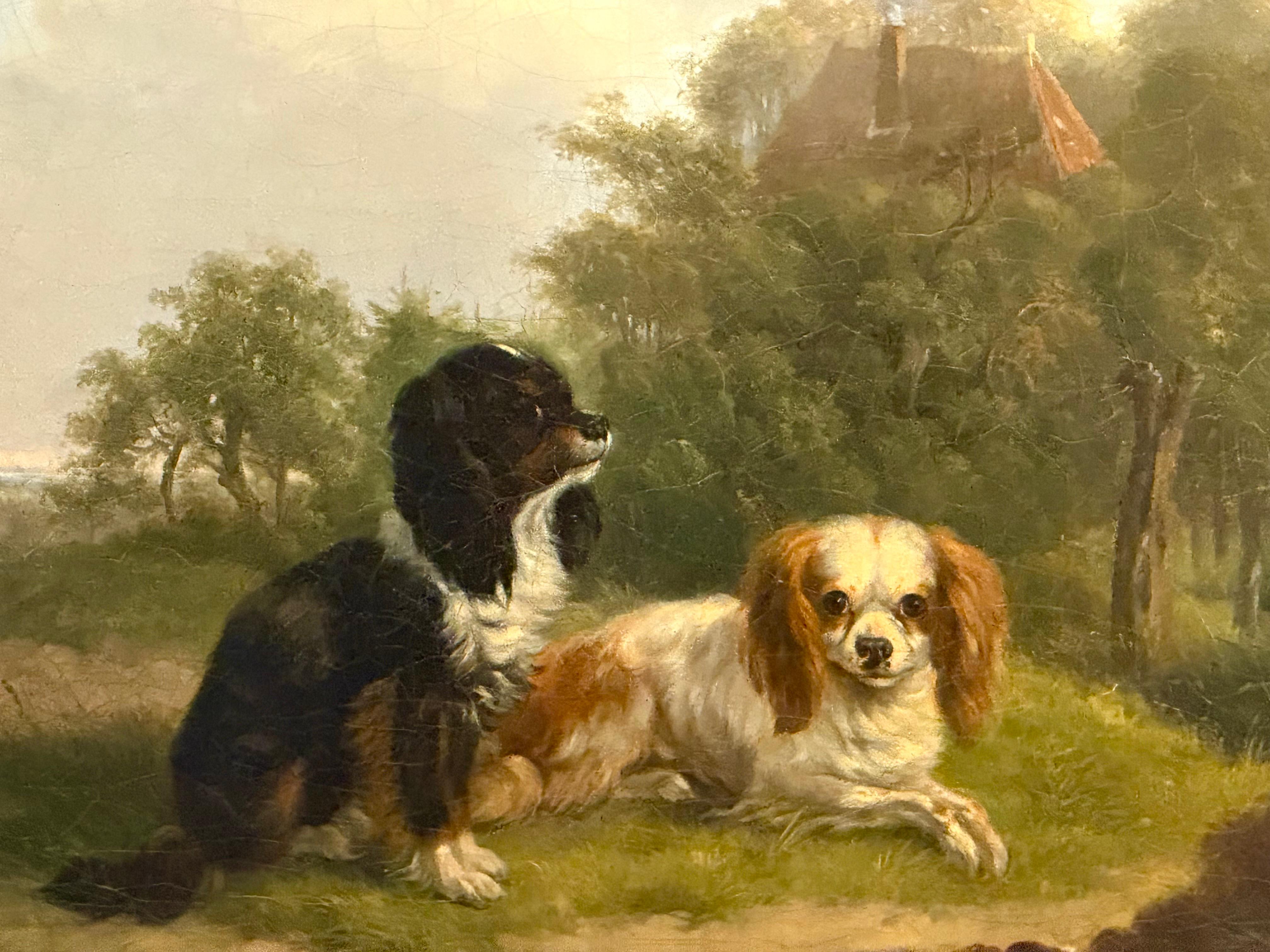 Zwei Spaniels in Landschaft 19. Jh. Niederländisch (Romantik), Painting, von Abraham Hendrick Winter
