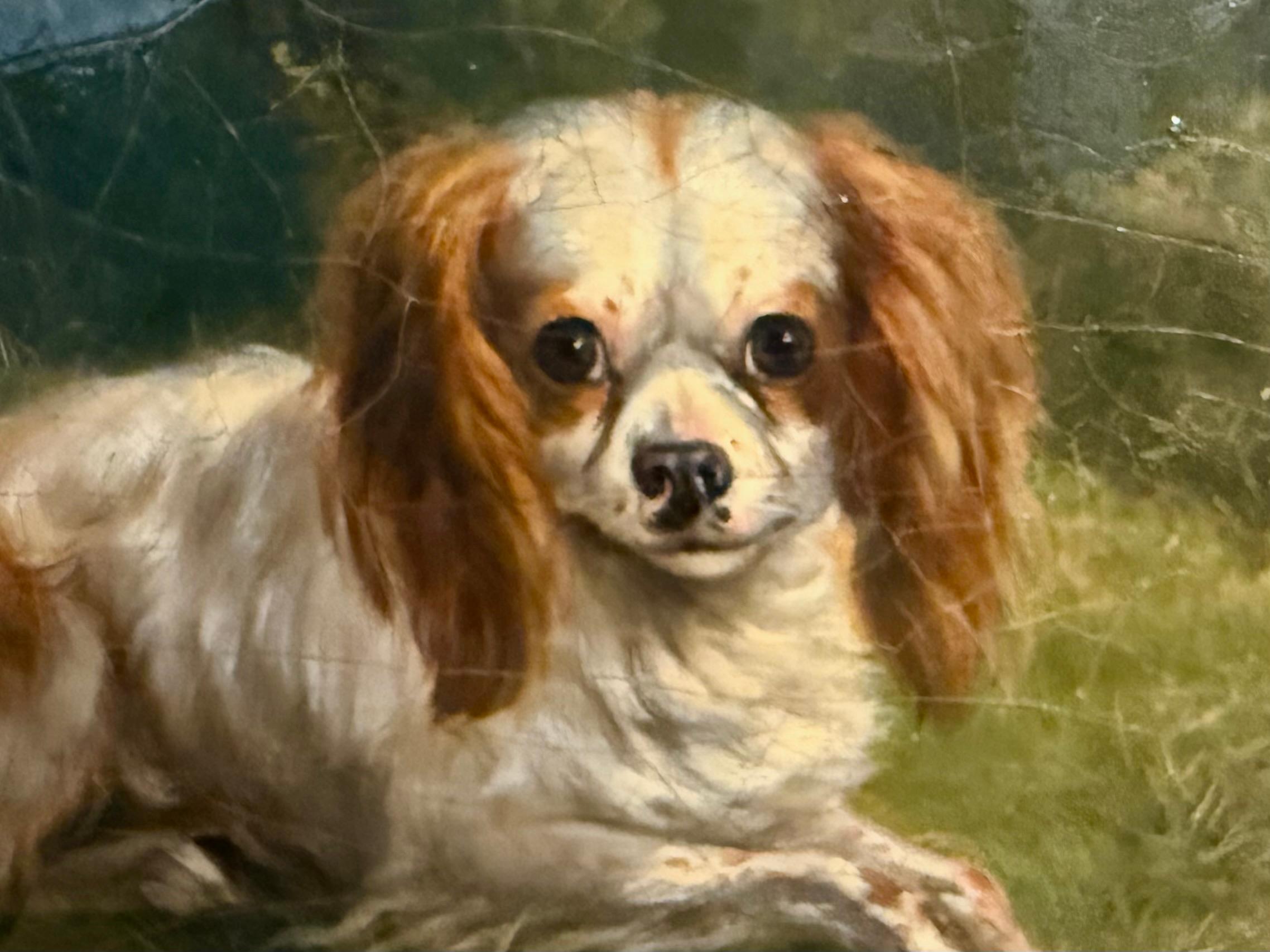 Zwei Spaniels in Landschaft 19. Jh. Niederländisch im Angebot 1