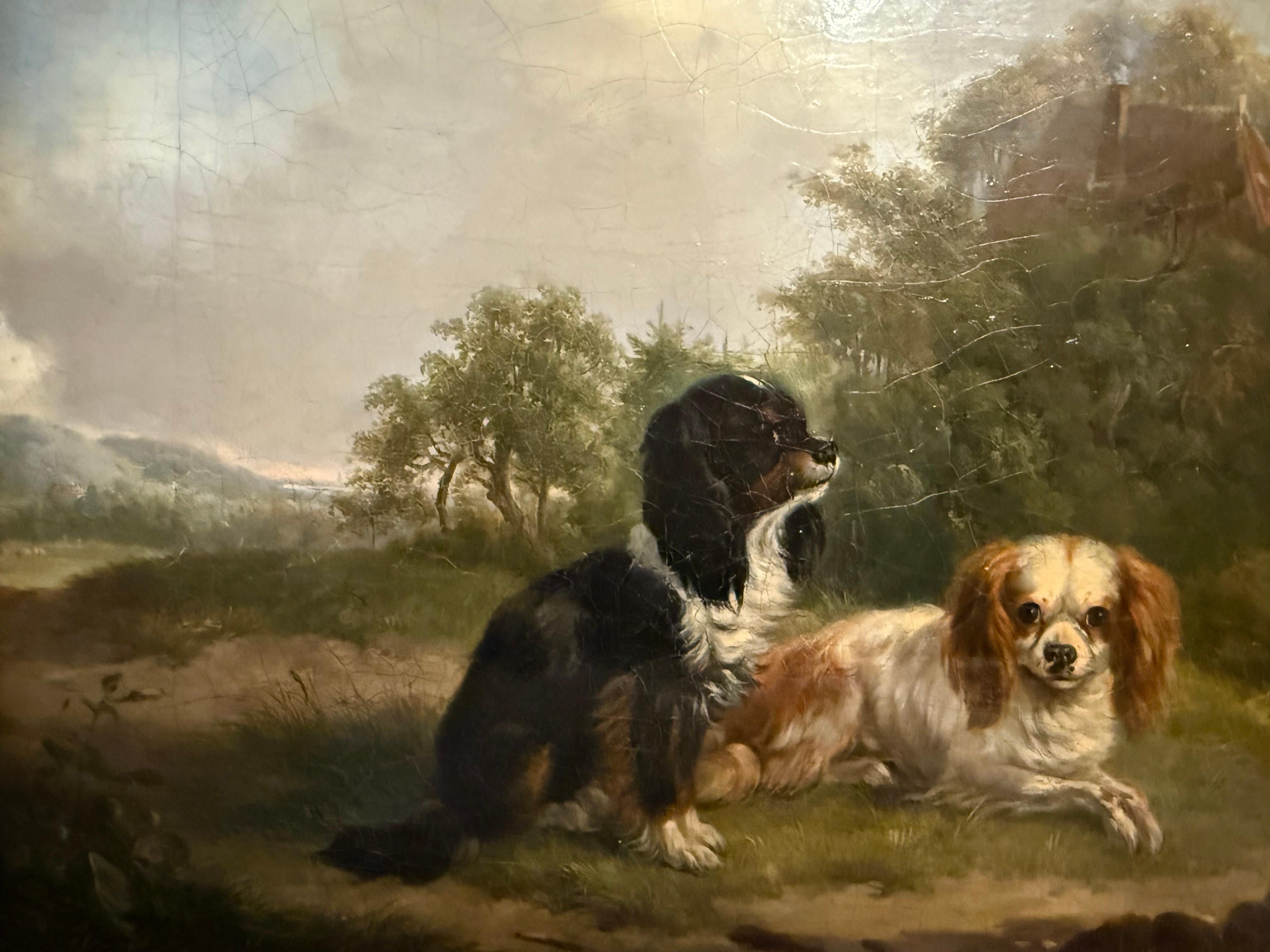 Zwei Spaniels in Landschaft 19. Jh. Niederländisch im Angebot 2