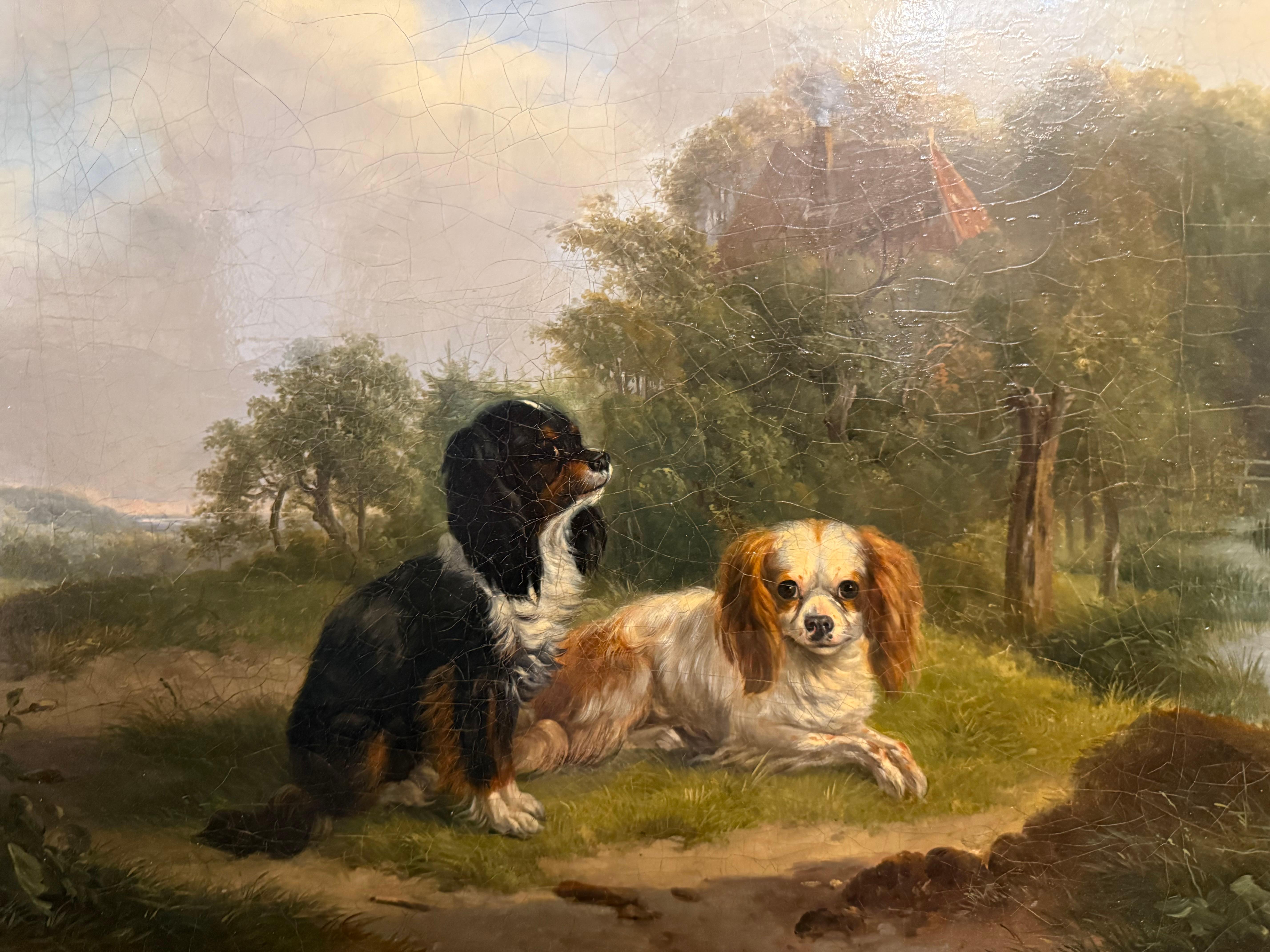 Zwei Spaniels in Landschaft 19. Jh. Niederländisch im Angebot 3