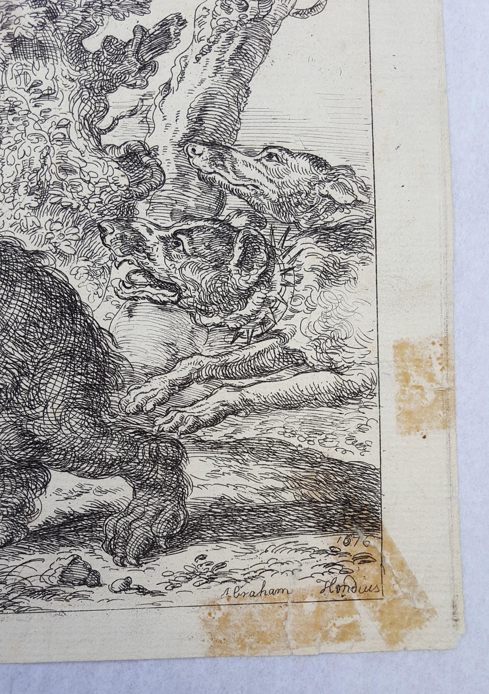 Honden Jagen Op Een Beer (Hounds Hunting a Bear) /// Old Masters Dogs Landscape For Sale 10