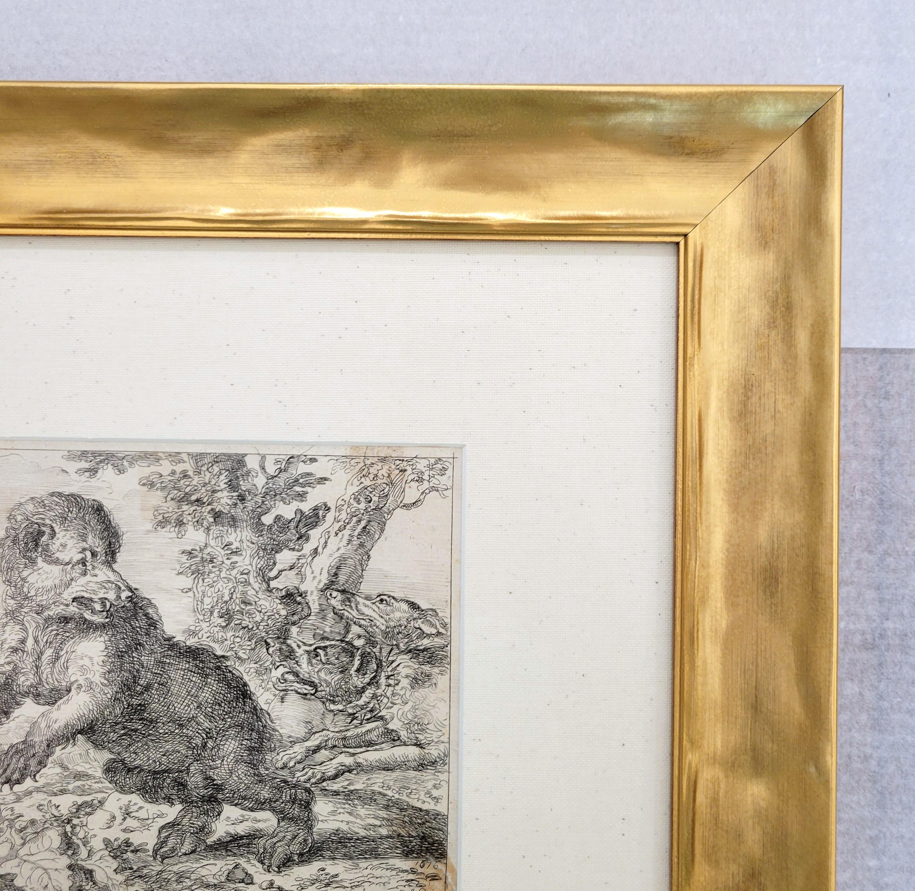 Honden Jagen Op Een Beer (Hounds Hunting a Bear) /// Paysage de vieux maîtres chiens en vente 2