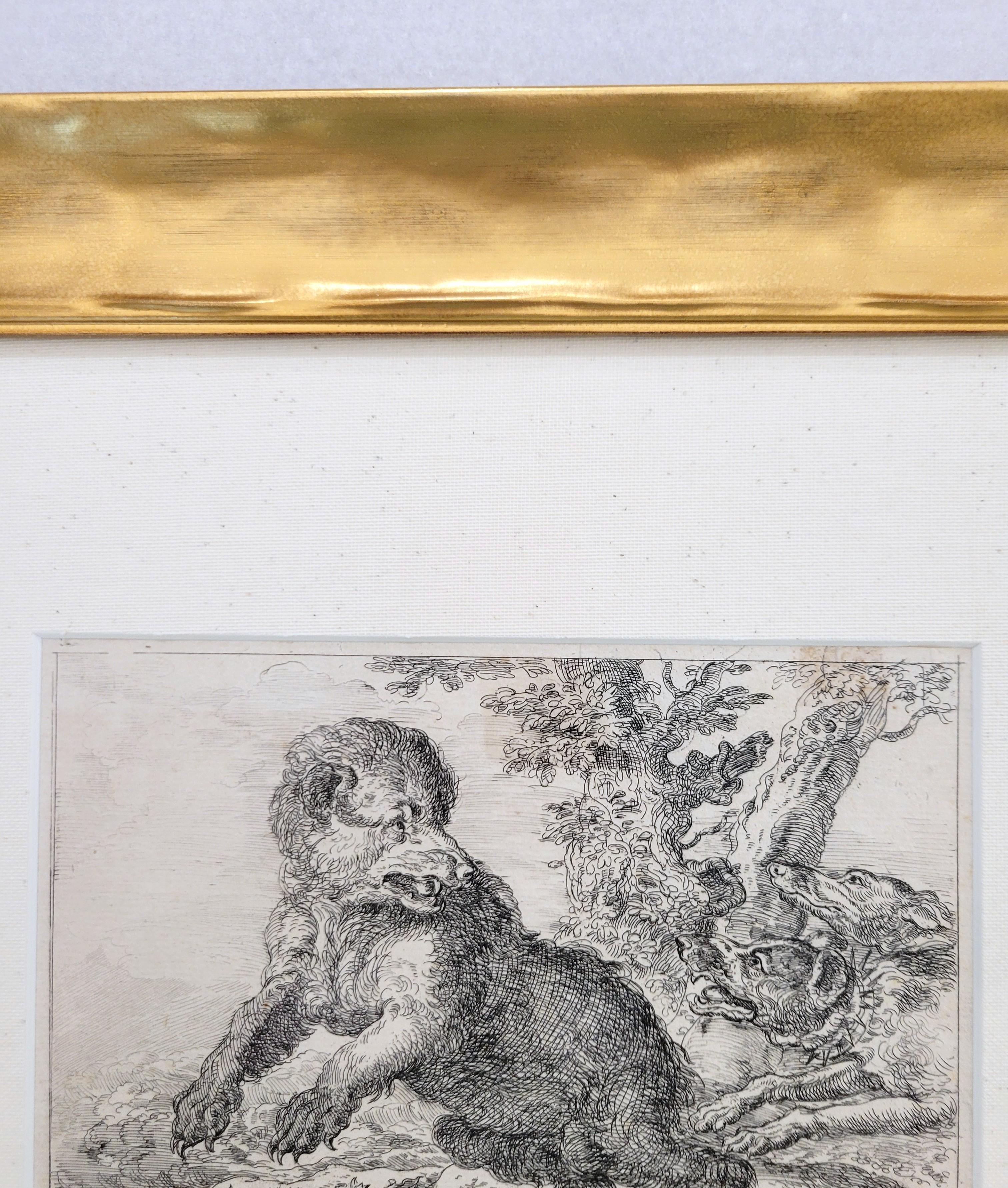Honden Jagen Op Een Beer (Hounds Hunting a Bear) /// Paysage de vieux maîtres chiens en vente 4