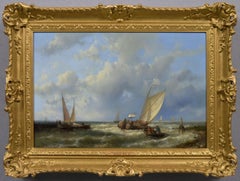 19th Century seascape oil painting of sailing boats off the Dutch coast