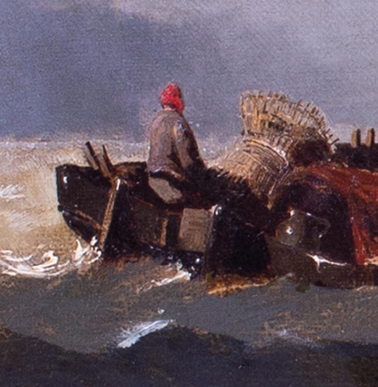 Dutch, 19th Century maritime oil painting of fishermen in choppy waters, Holland - Painting by Abraham Hulk the Elder