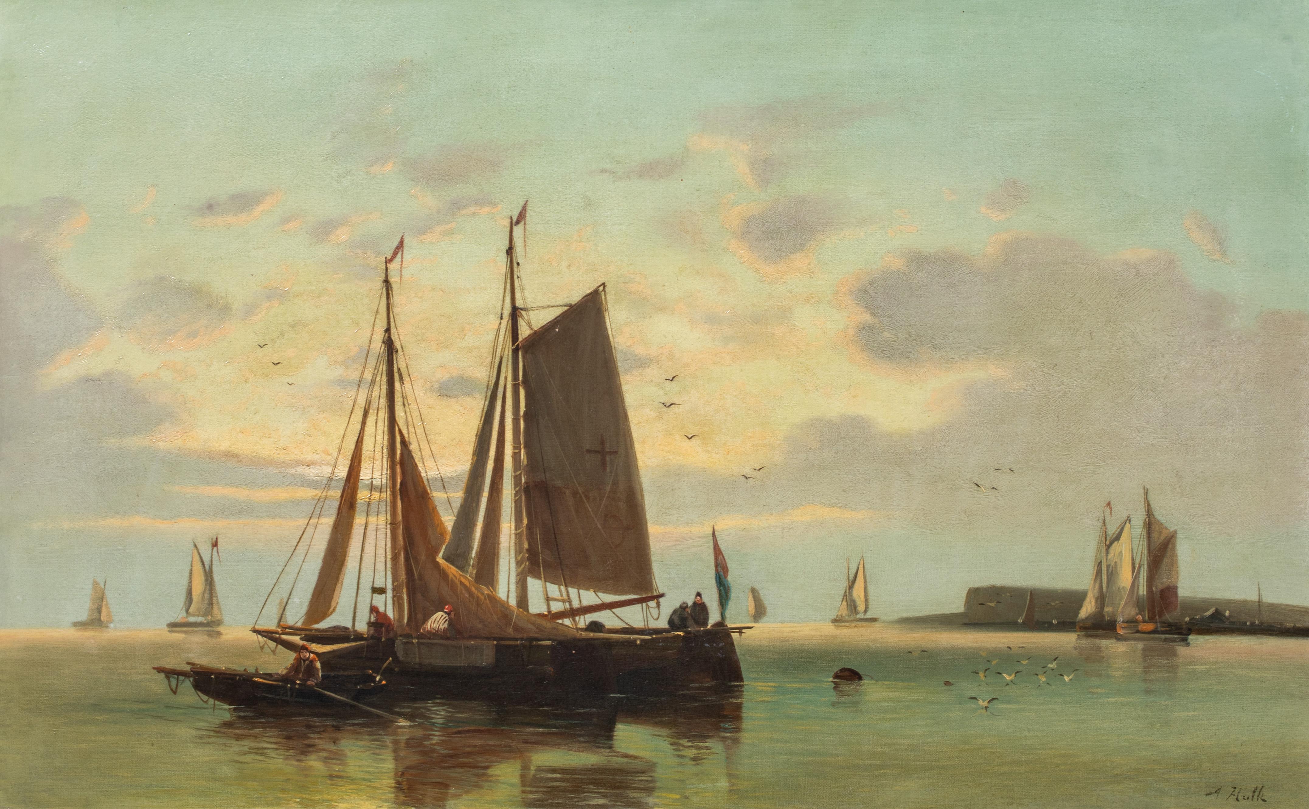 Expédition en estuarie néerlandaise, 19ème siècle - Marron Landscape Painting par Abraham Hulk the Elder