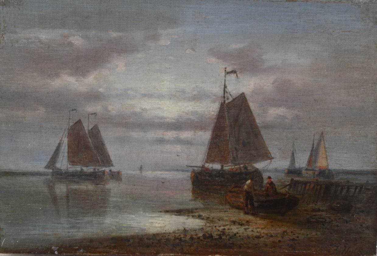 Abraham Hulk the Elder Landscape Painting - "Evening off the Dutch Coast"