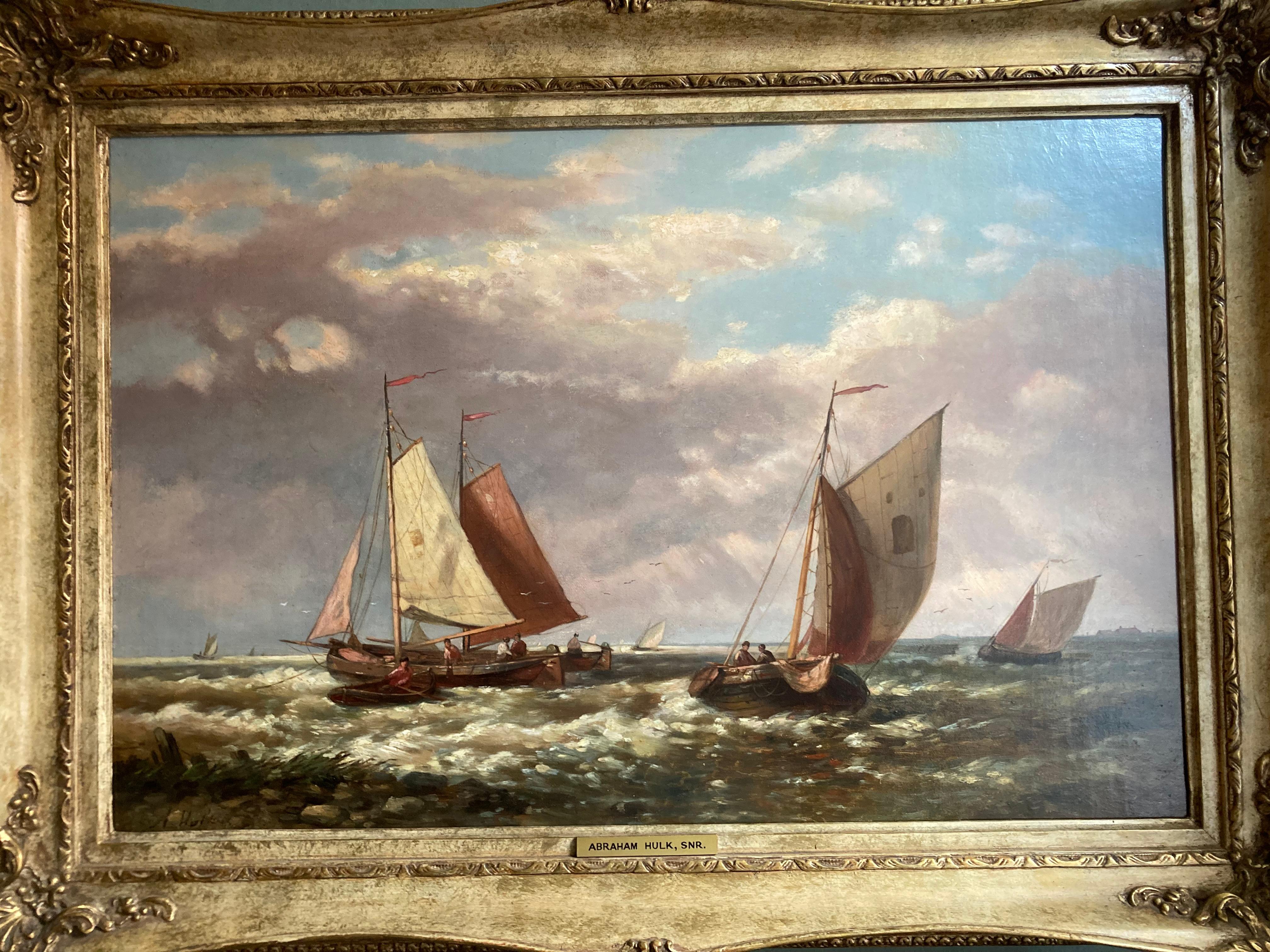 Abraham Hulk the Elder Landscape Painting - "Shipping Off the Dutch Coast" Oil Painting