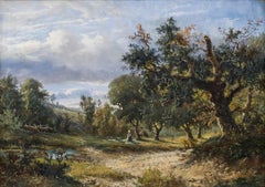 Abraham Hulk Junior (1851-1922) - Huile encadrée de la fin du XIXe siècle, Séchage du linge