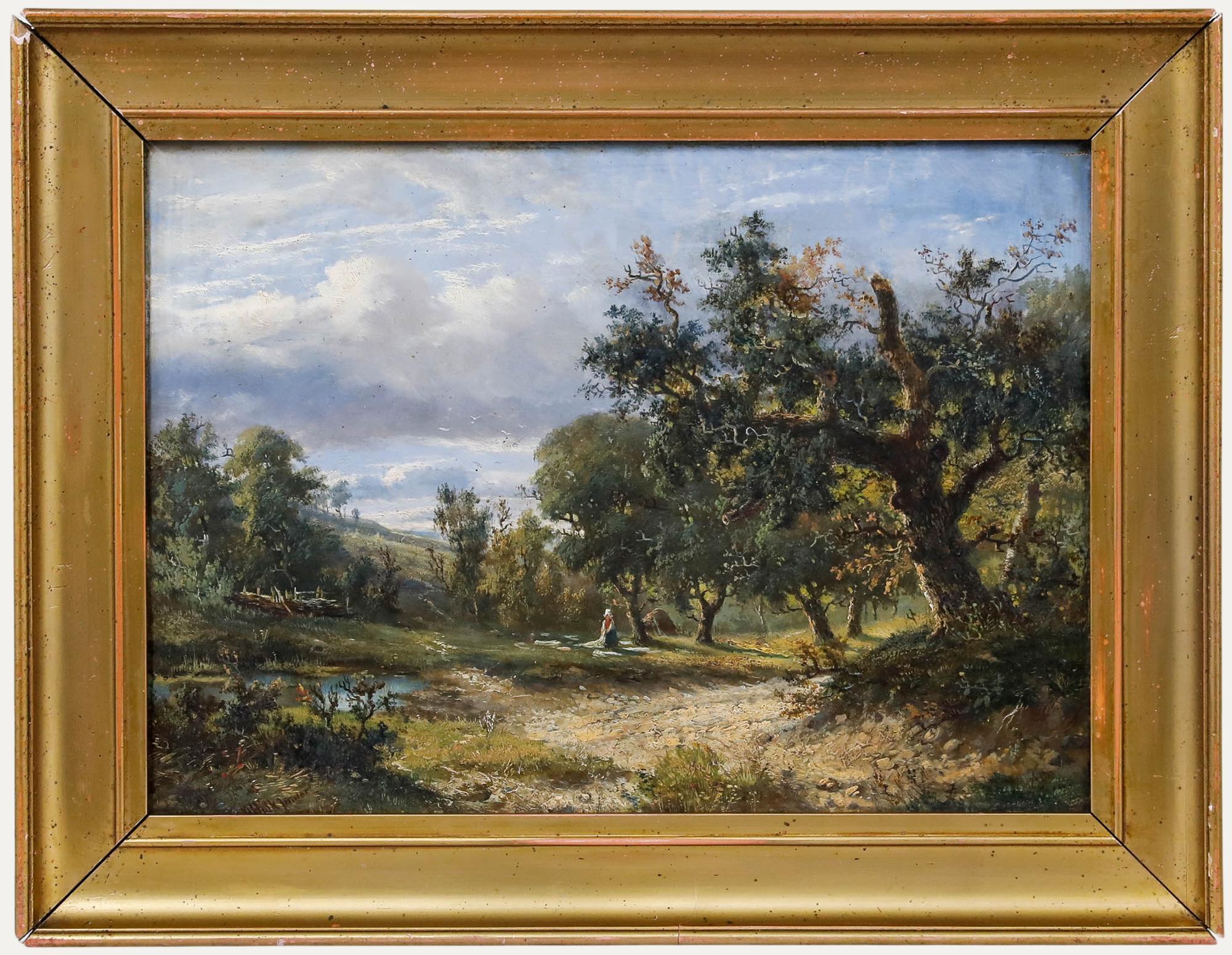 Abraham Hulk the Younger Landscape Painting - Abraham Hulk Junior (1851-1922) - Framed Late 19th Century Oil, Drying Washing