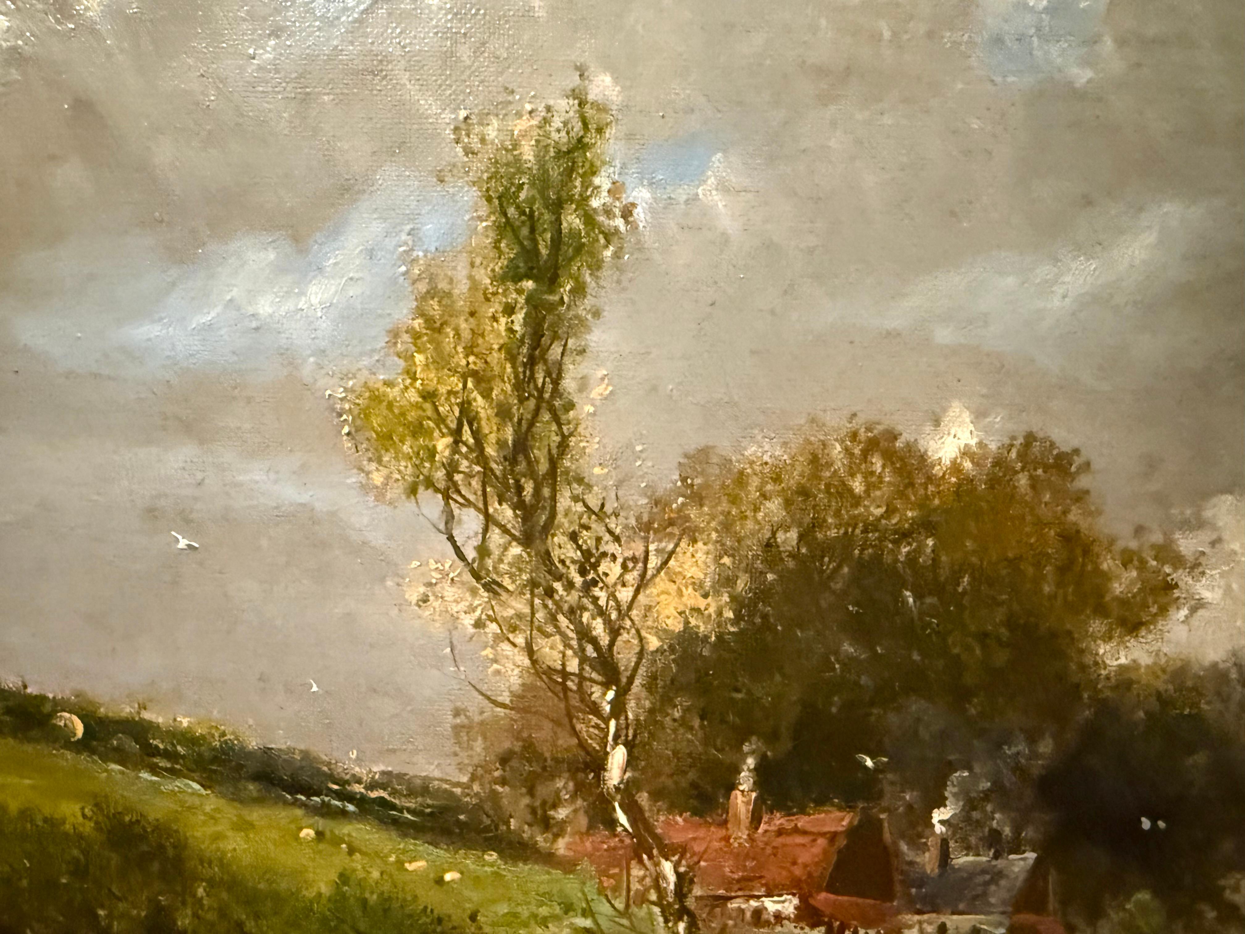 Cottages in Late Summer Landscape, impressionniste fin 19e/début 20e siècle en vente 2