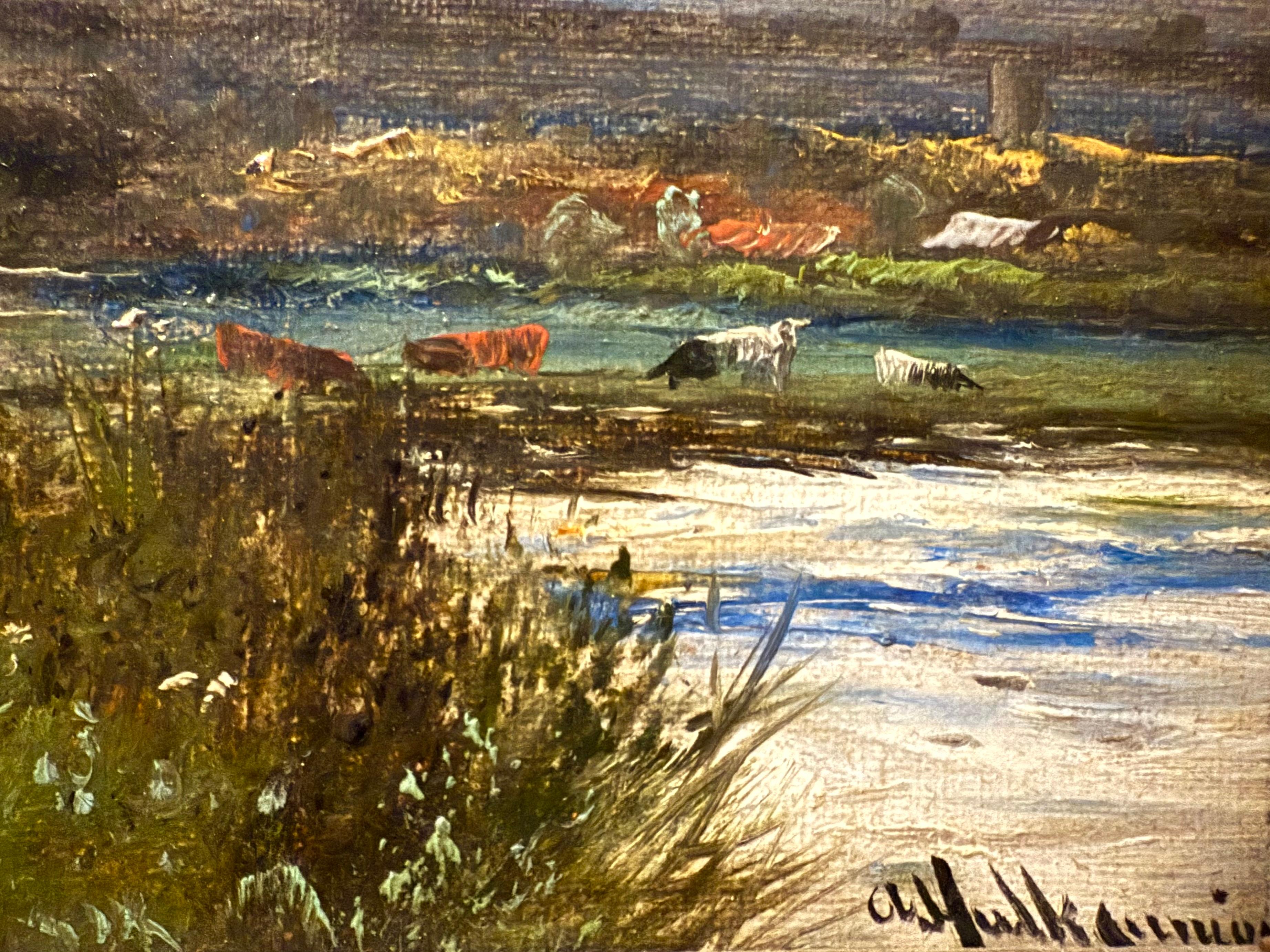 Cottages in Late Summer Landscape, impressionniste fin 19e/début 20e siècle en vente 3
