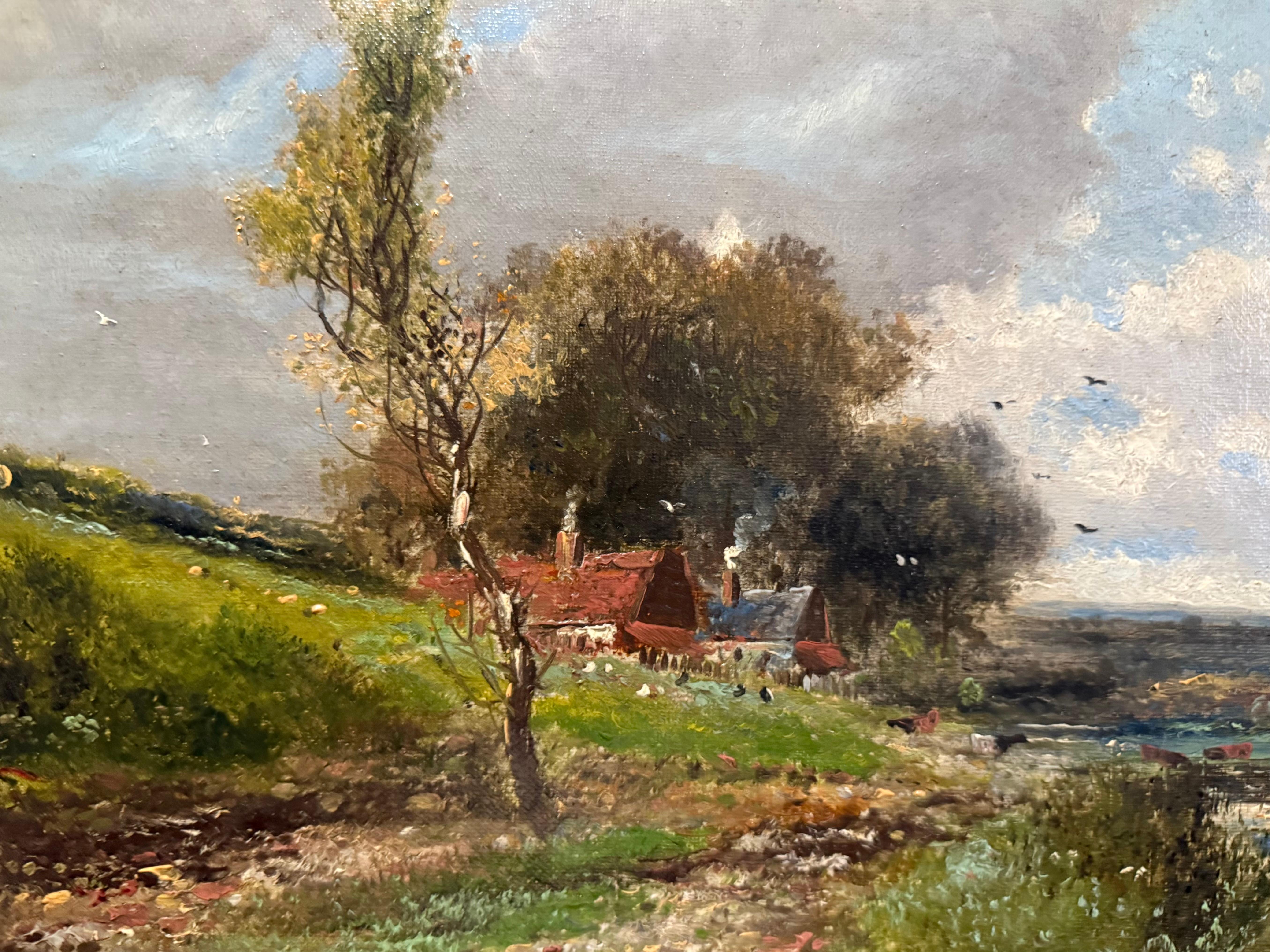 Cottages in Late Summer Landscape, impressionniste fin 19e/début 20e siècle - Painting de Abraham Hulk the Younger
