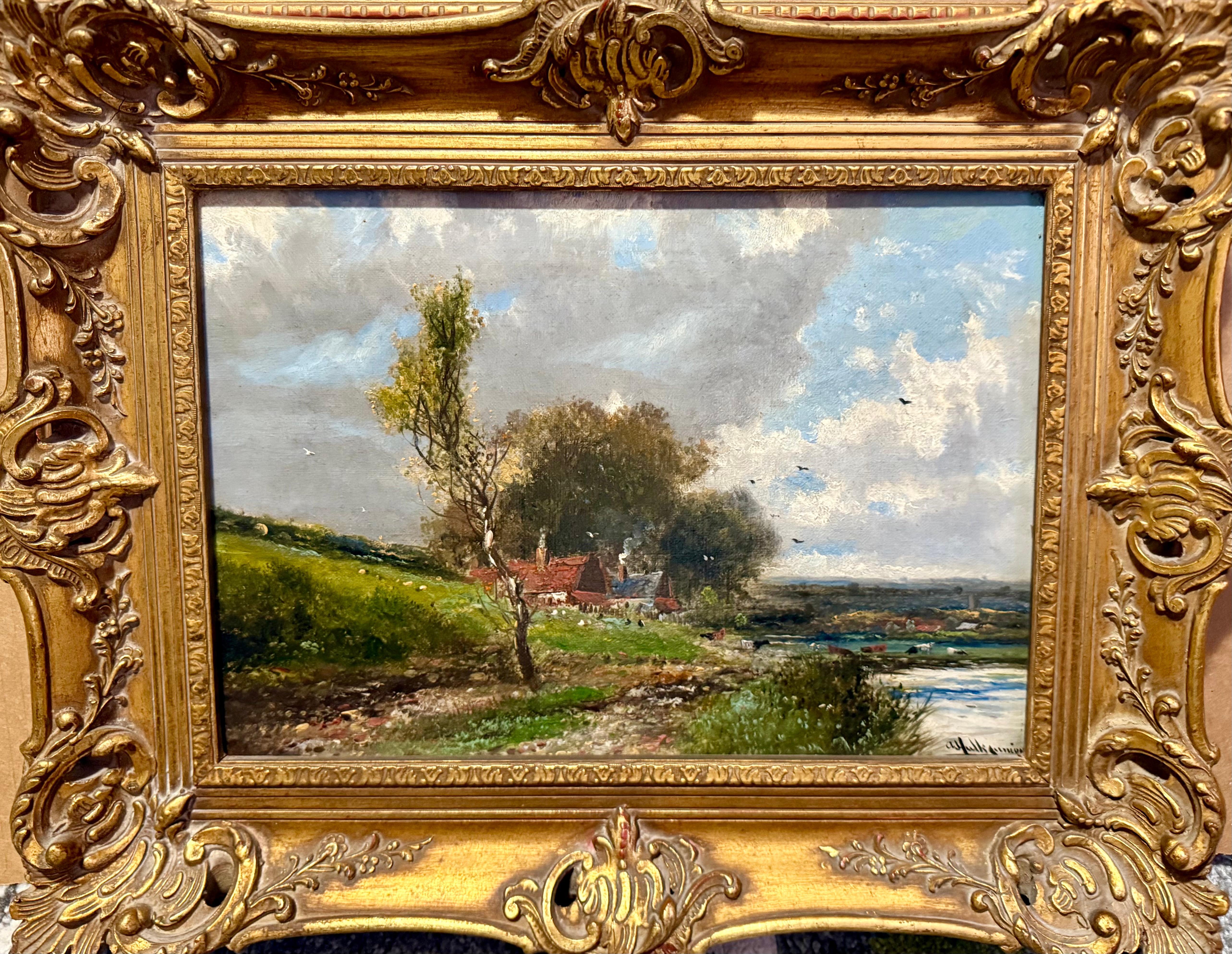 Cottages in Late Summer Landscape, impressionniste fin 19e/début 20e siècle - Impressionnisme Painting par Abraham Hulk the Younger