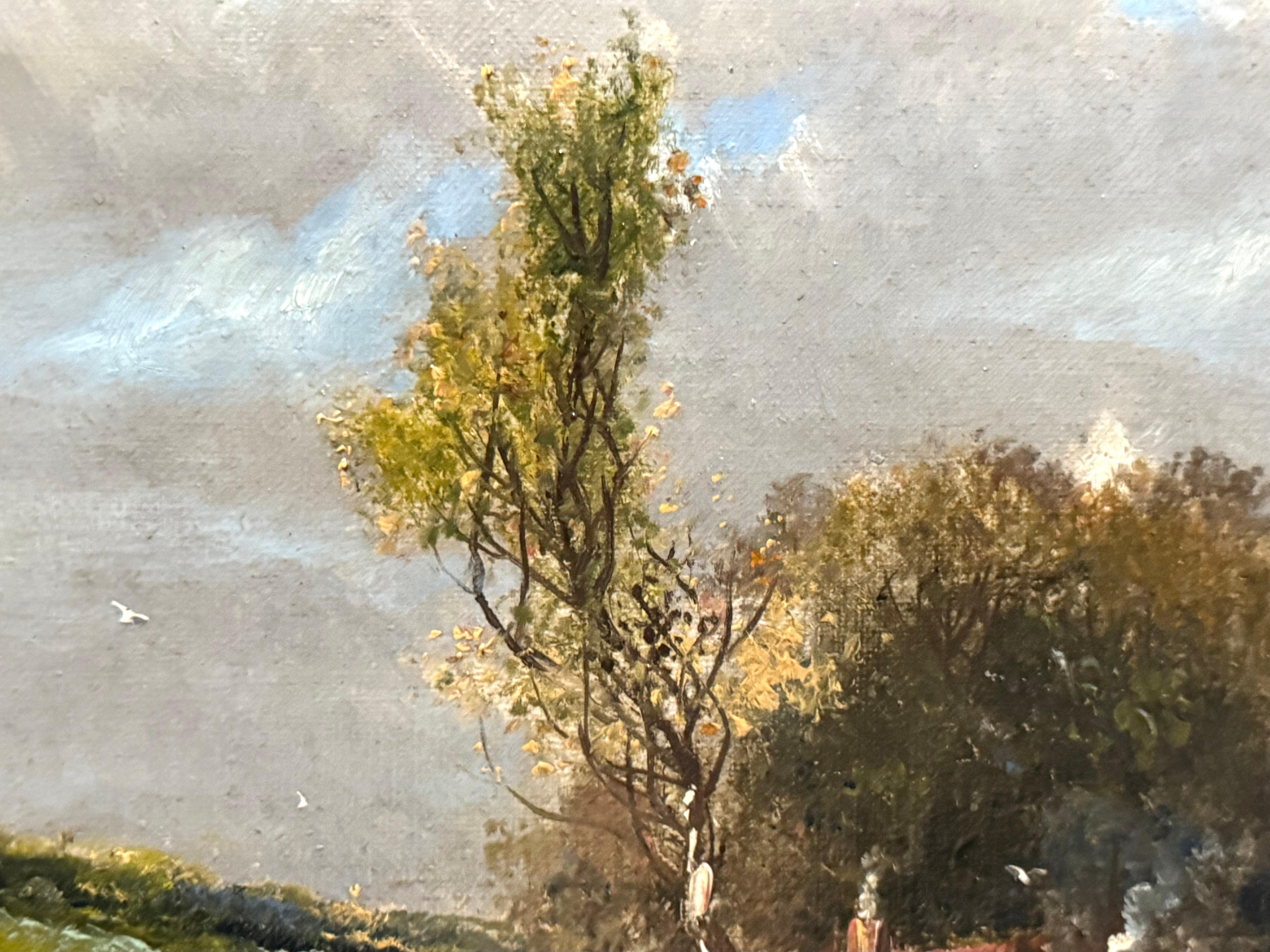 Cottages in Late Summer Landscape, impressionniste fin 19e/début 20e siècle - Beige Landscape Painting par Abraham Hulk the Younger