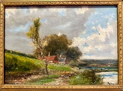 Cottages in Late Summer Landscape, impressionist late 19th/early 20th century