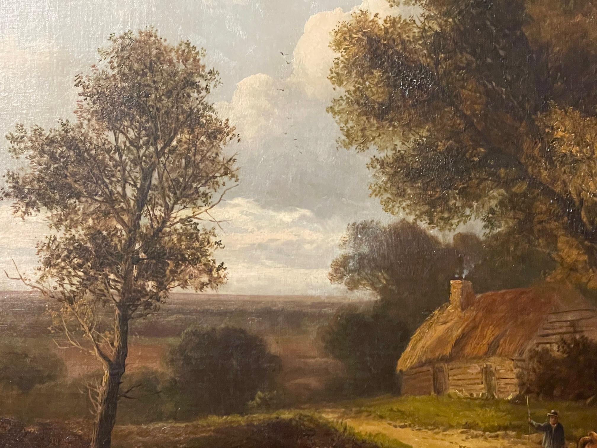 Grande scène de la campagne anglaise, fin du XIXe siècle/début du XXe siècle par Abraham Hulk le Jeune (1851-1922, fils de l'artiste maritime néerlandais Abraham Hulk l'Ancien. Le jeune homme est né en Hollande et s'est installé au Royaume-Uni où il