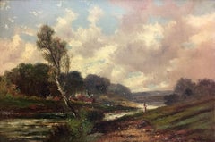 Figure by a village stream - Abraham Hulk the Younger (Dutch/English 1851-1922)