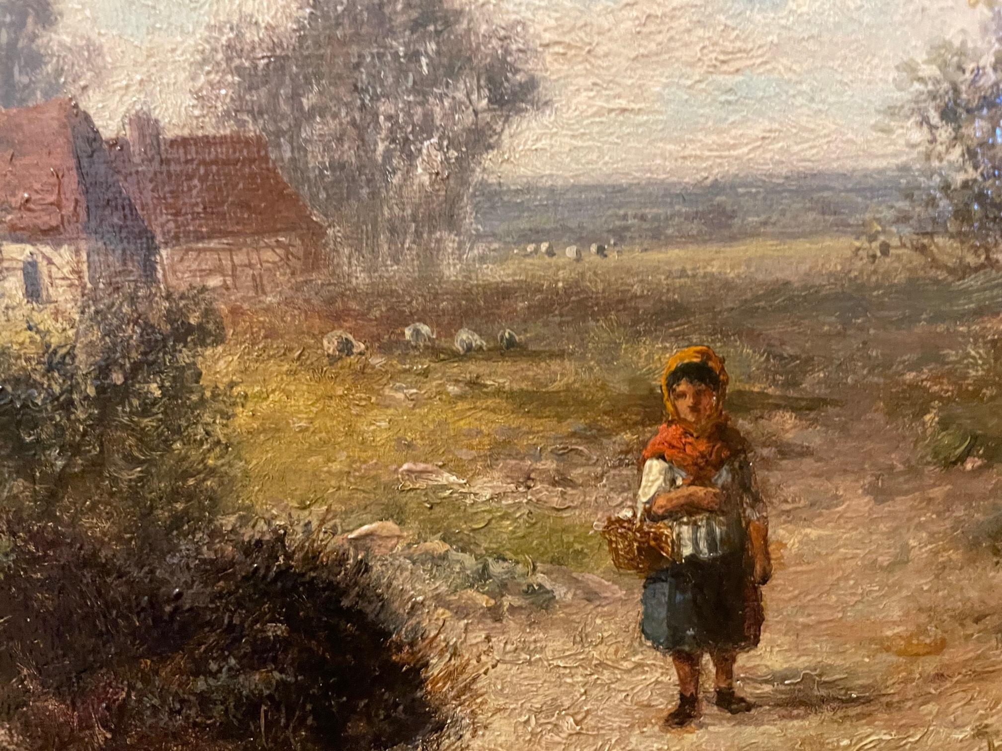 Dutch/English artist Abraham Hulk the Younger (1851-1922) is most known for landscapes of the British countryside.  This work is one of a pair (the second work is also available by separate request) signed by the artist with a figure and cottage in