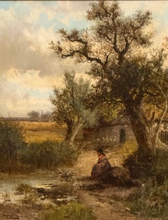 In der Nähe von Sutton, Surrey" Bach und altes Cottage, 19. Jahrhundert/frühes 20. Jahrhundert Öl auf Leinwand