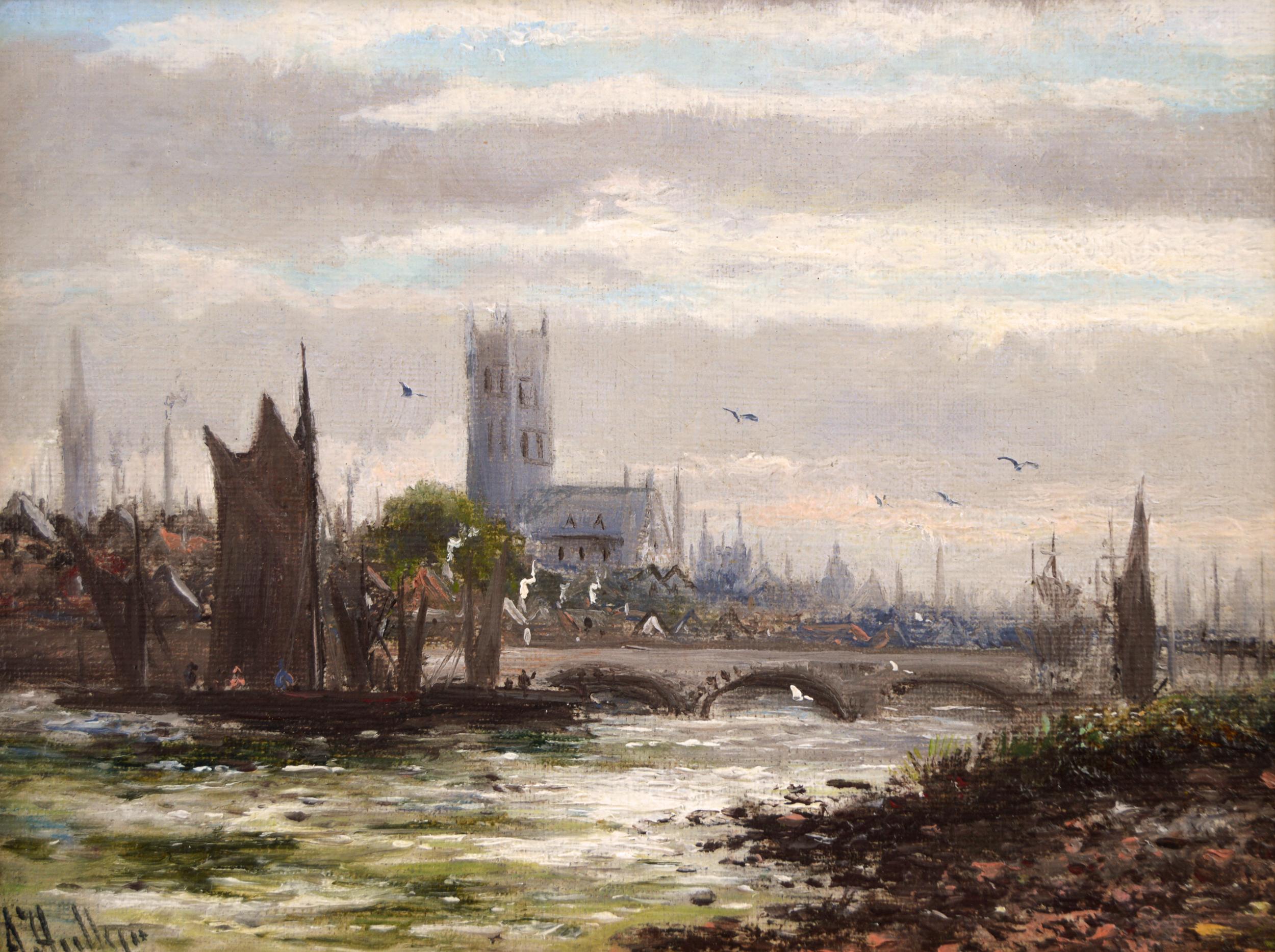 Pair of 19th century landscape oil paintings of the Thames - Painting by Abraham Hulk the Younger