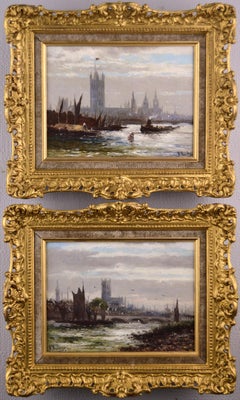 Paar Landschafts-Ölgemälde der Themse aus dem 19. Jahrhundert
