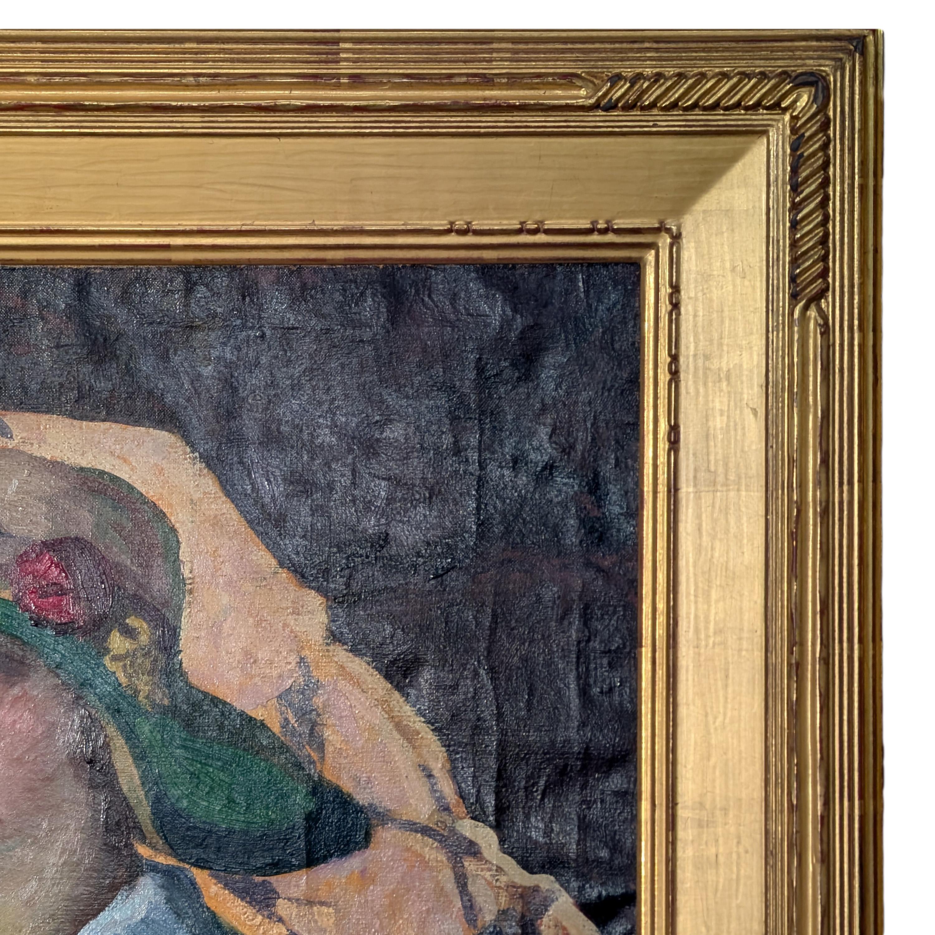 Ein großes & charmantes Öl auf Leinwand Porträt der Frau des Künstlers 