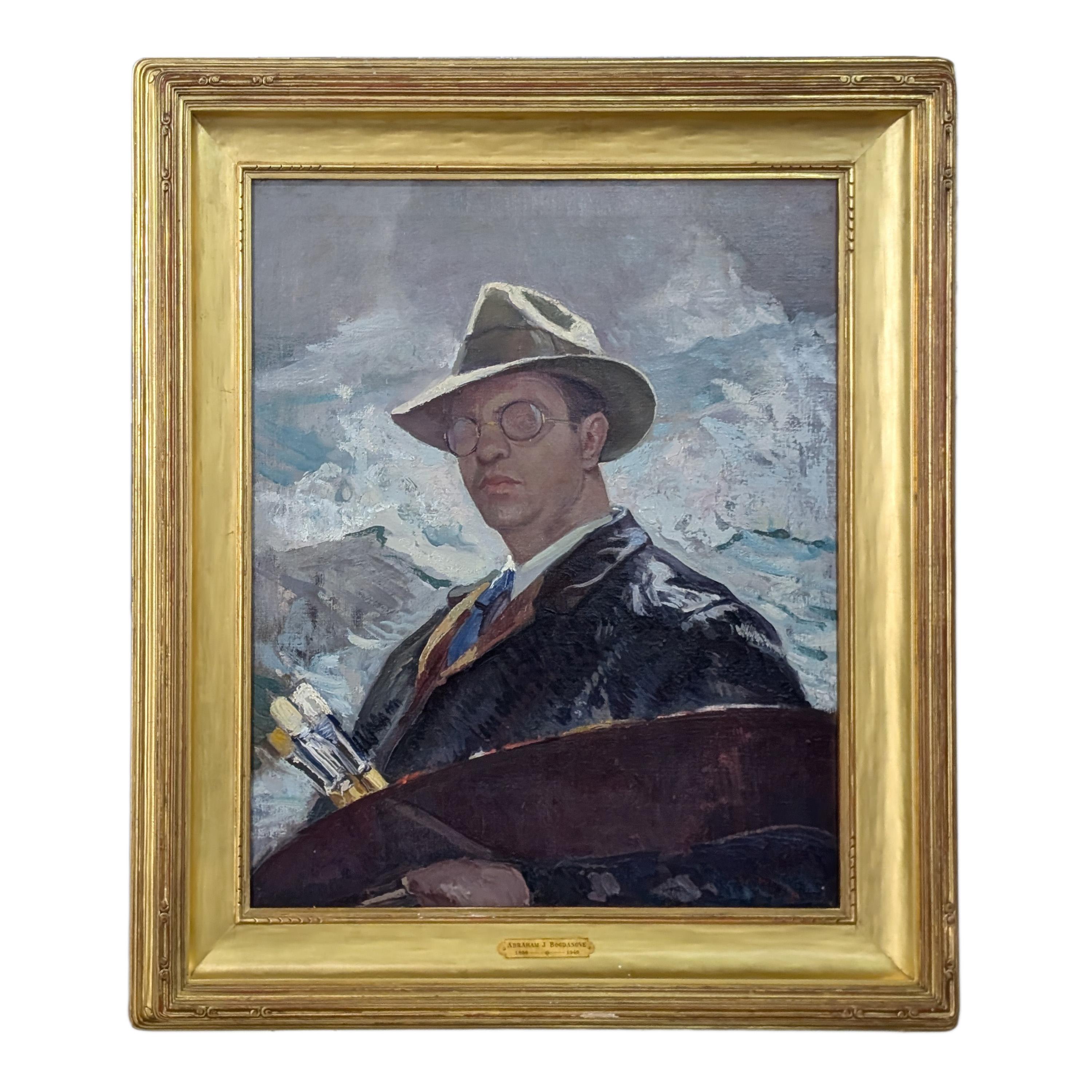 Portrait Painting Abraham Jacob Bogdanove - Peinture impressionniste américaine "Self-Portrait" de la côte de l
île de Monhegan dans le Maine