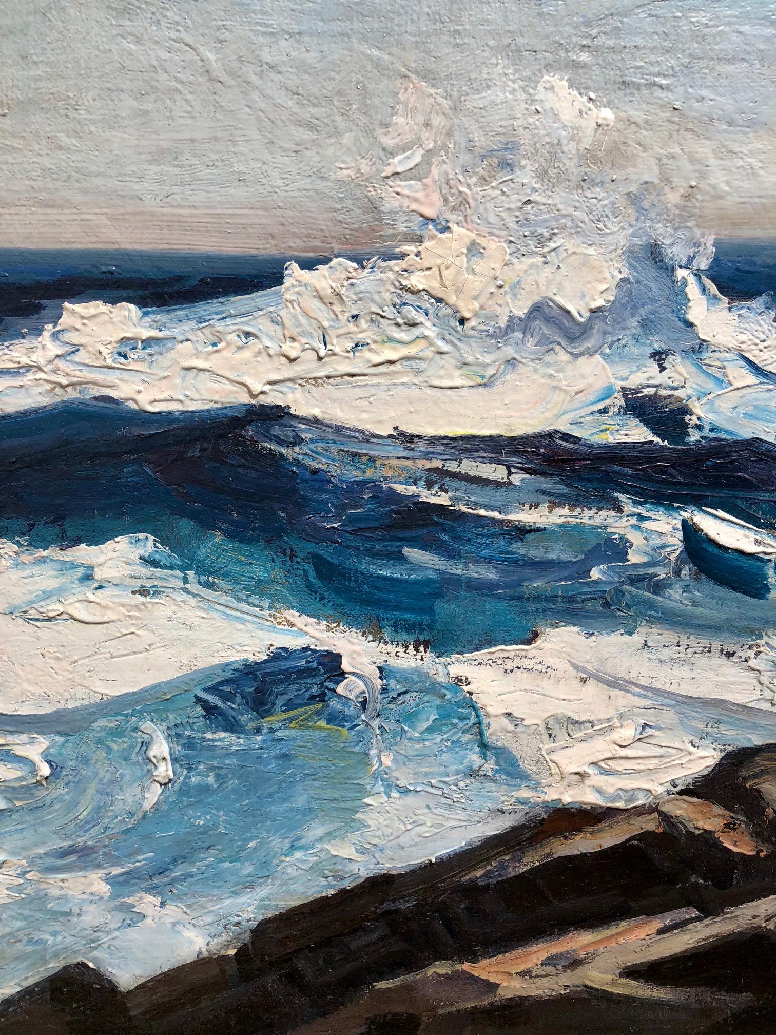 Heavy Surf, Monhegan Island - Impressionist Painting by Abraham Jacob Bogdanove