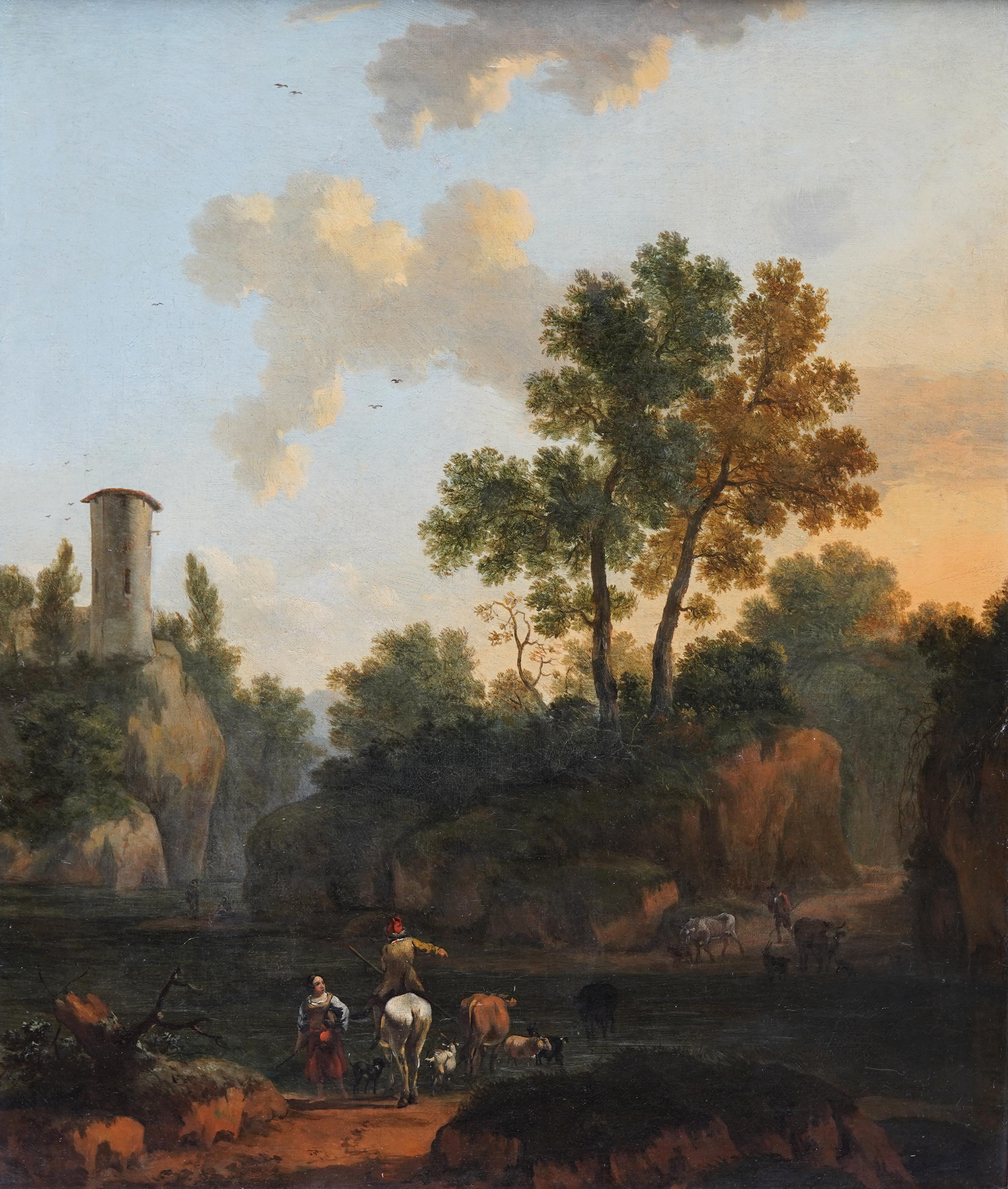Wooded Figurative River Landscape - Dutch 17thC Golden Age art oil painting  - Painting by Abraham Jansz Begeyn