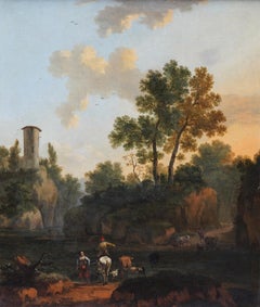 Wooded Figurative River Landscape - Dutch 17thC Golden Age art oil painting