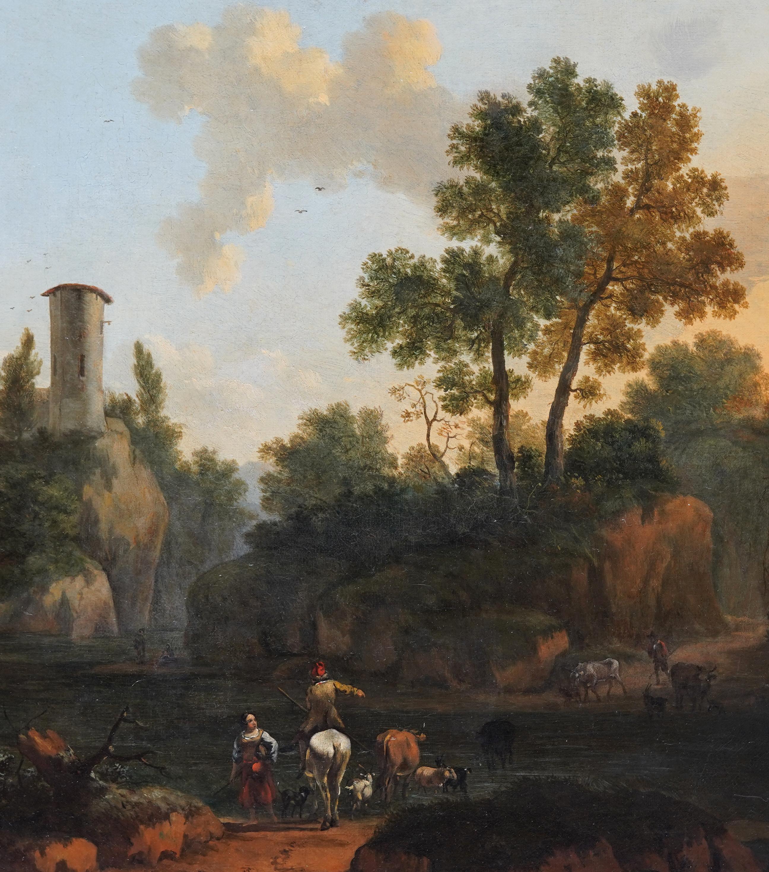 Wooded Figurative River Landscape - Dutch 17thC Golden Age art oil painting  - Old Masters Painting by Abraham Jansz Begeyn