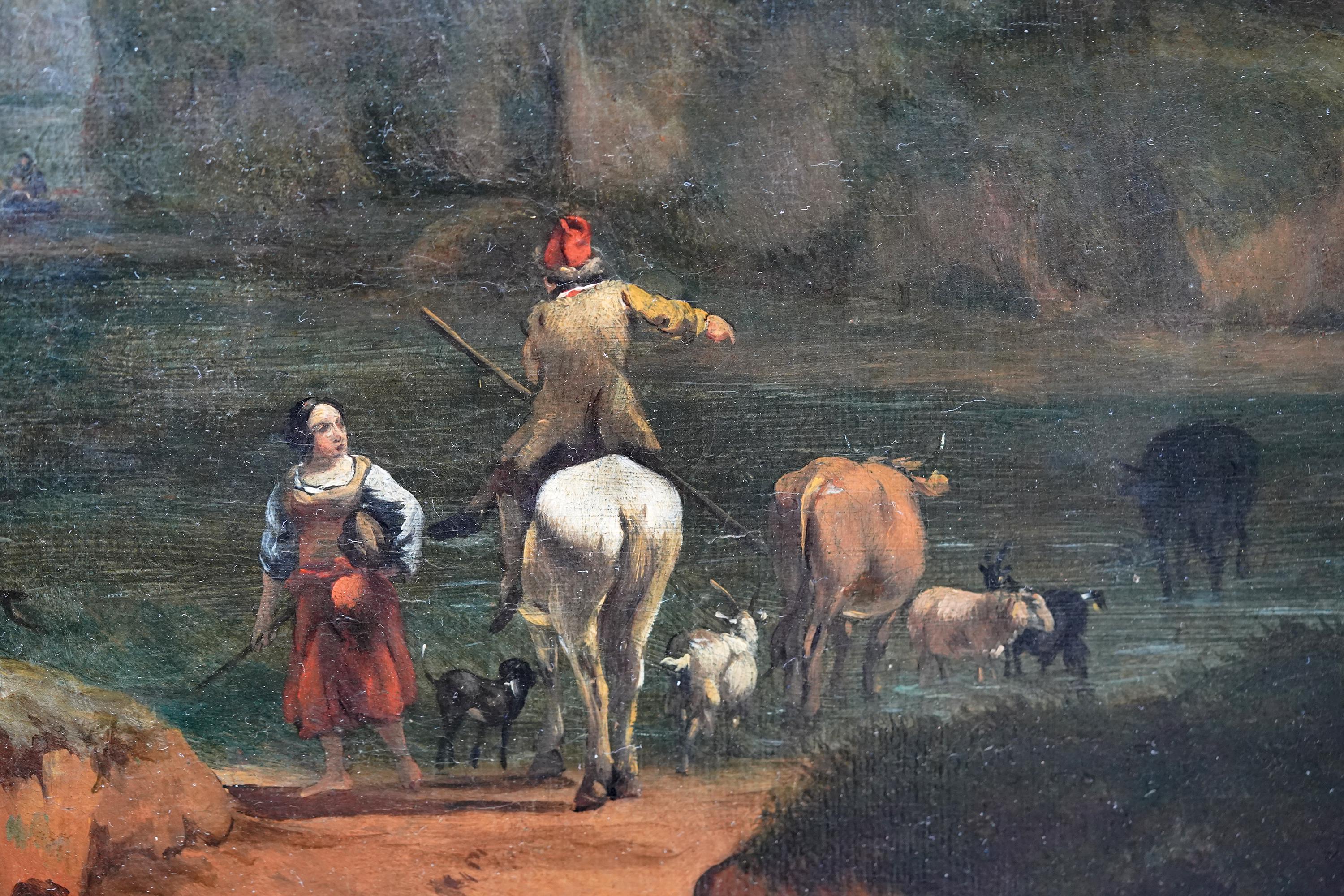 Wooded Figurative River Landscape - Dutch 17thC Golden Age art oil painting  For Sale 1