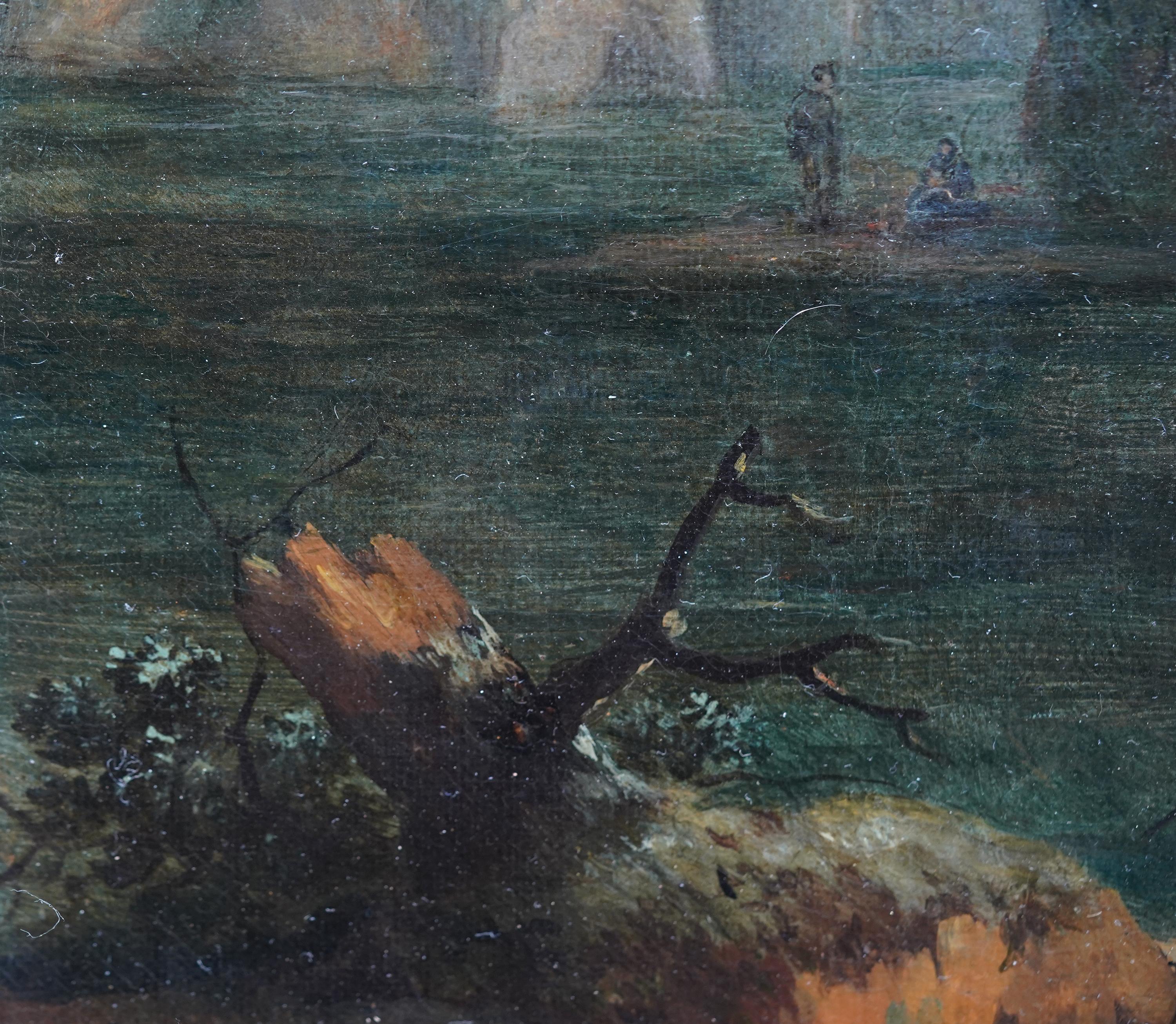 Paisaje fluvial arbolado figurativo - Pintura al óleo holandesa del Siglo de Oro XVII en venta 1