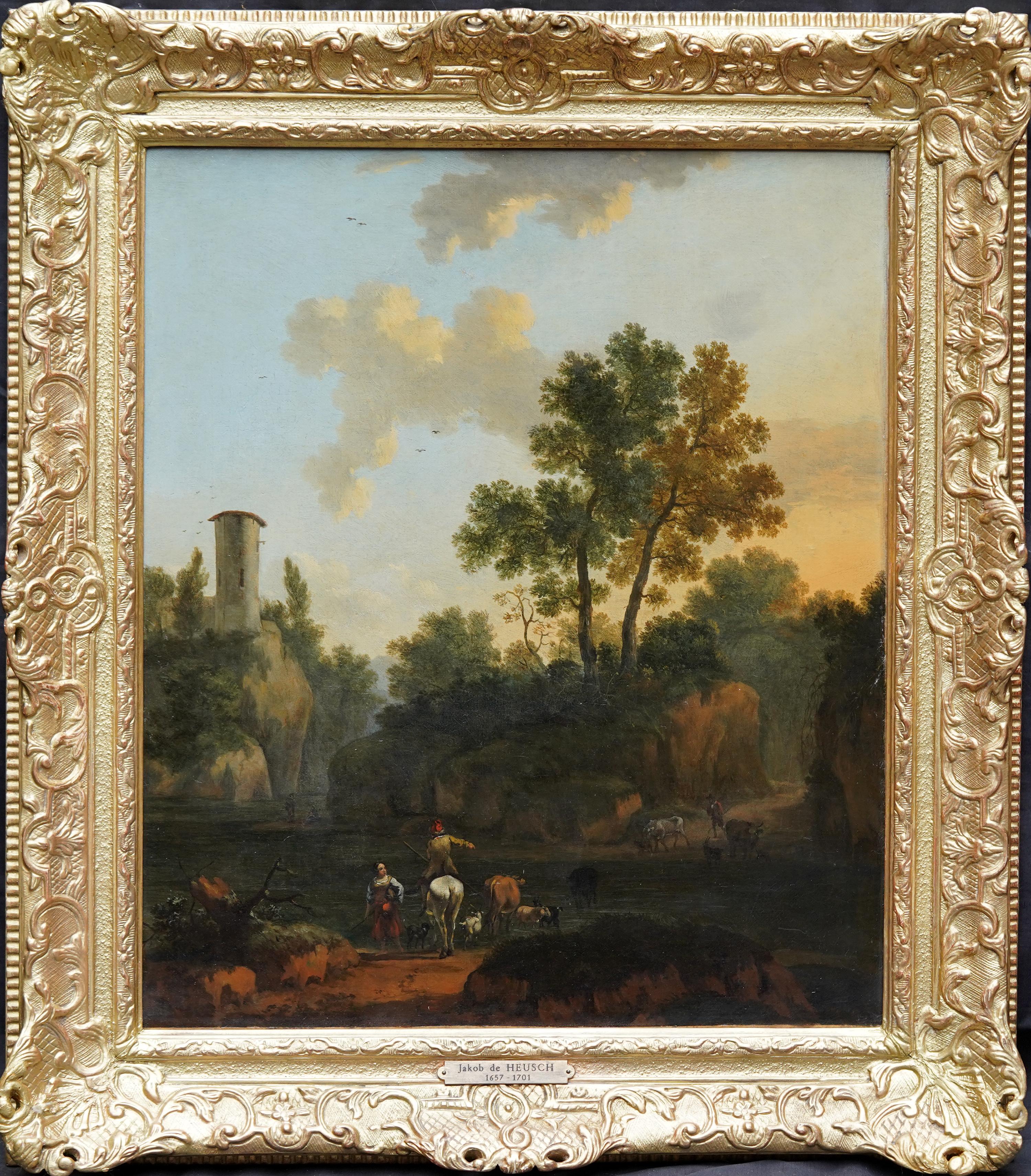 Abraham Jansz Begeyn Landscape Painting - Wooded Figurative River Landscape - Dutch 17thC Golden Age art oil painting 