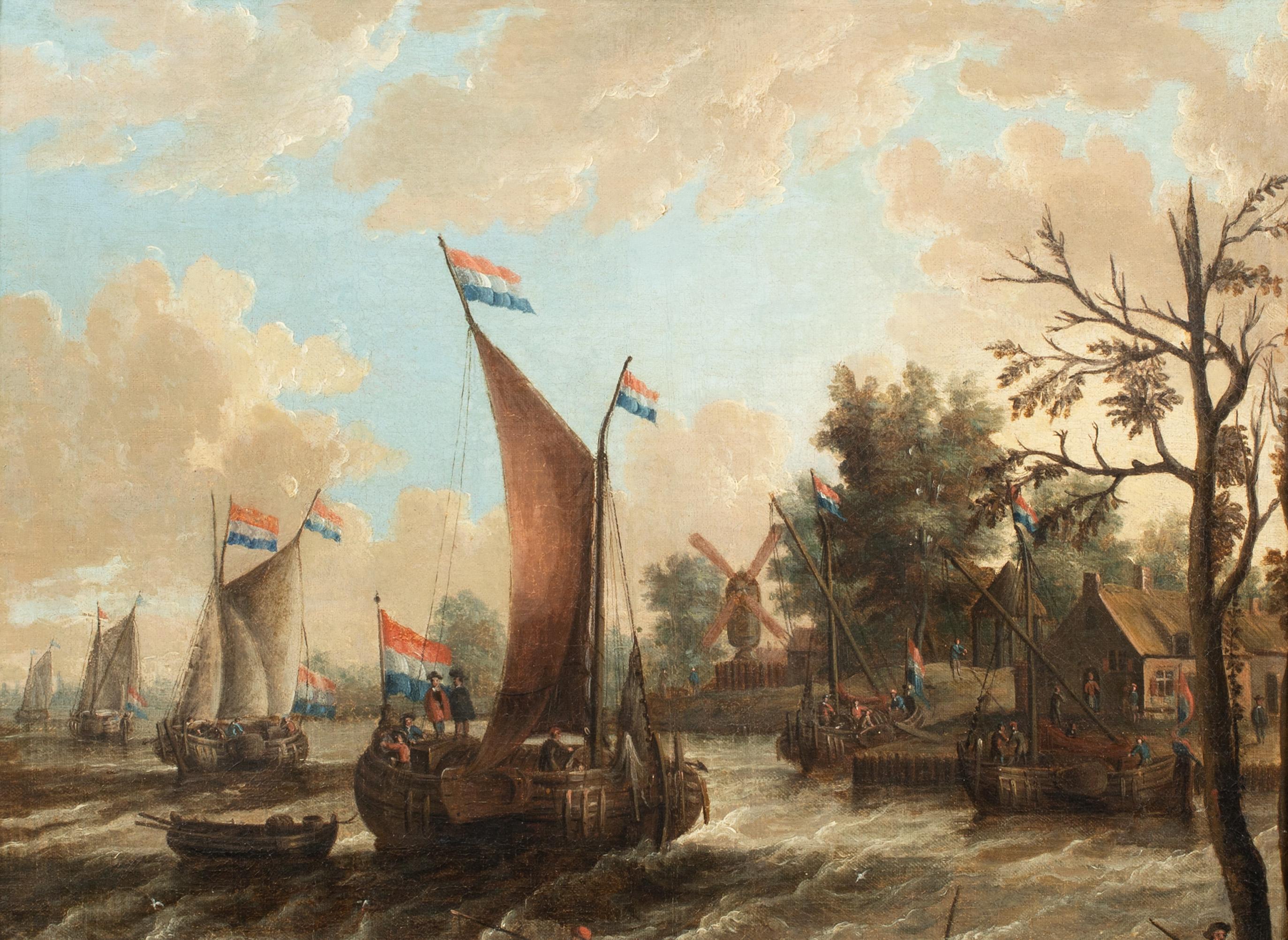 Dutch Ships On The River, 17th Century - Painting by Abraham Jansz Storck