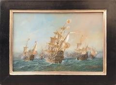 Painting Portuguese LEVY LIMA Naval battle Copper war ships 