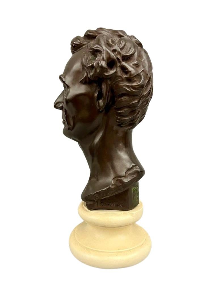 Presented is a 20th century bronze bust of Abraham Lincoln, after famous sculptor Leonard W. Volk. The sculpture depicts a beardless Lincoln, as he appeared during his first presidential campaign. Celebrated by art critics, Volk's 