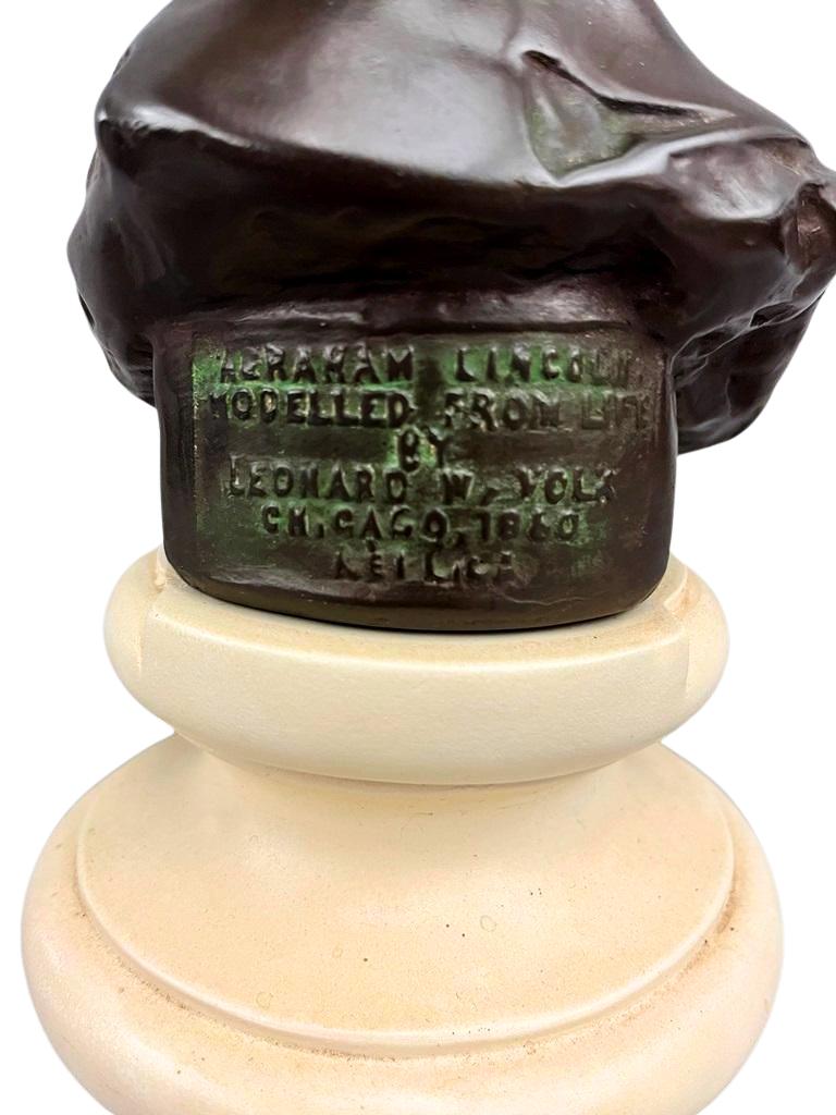 Patinated Abraham Lincoln Bronze Bust, after Leonard W. Volk, 20th Century