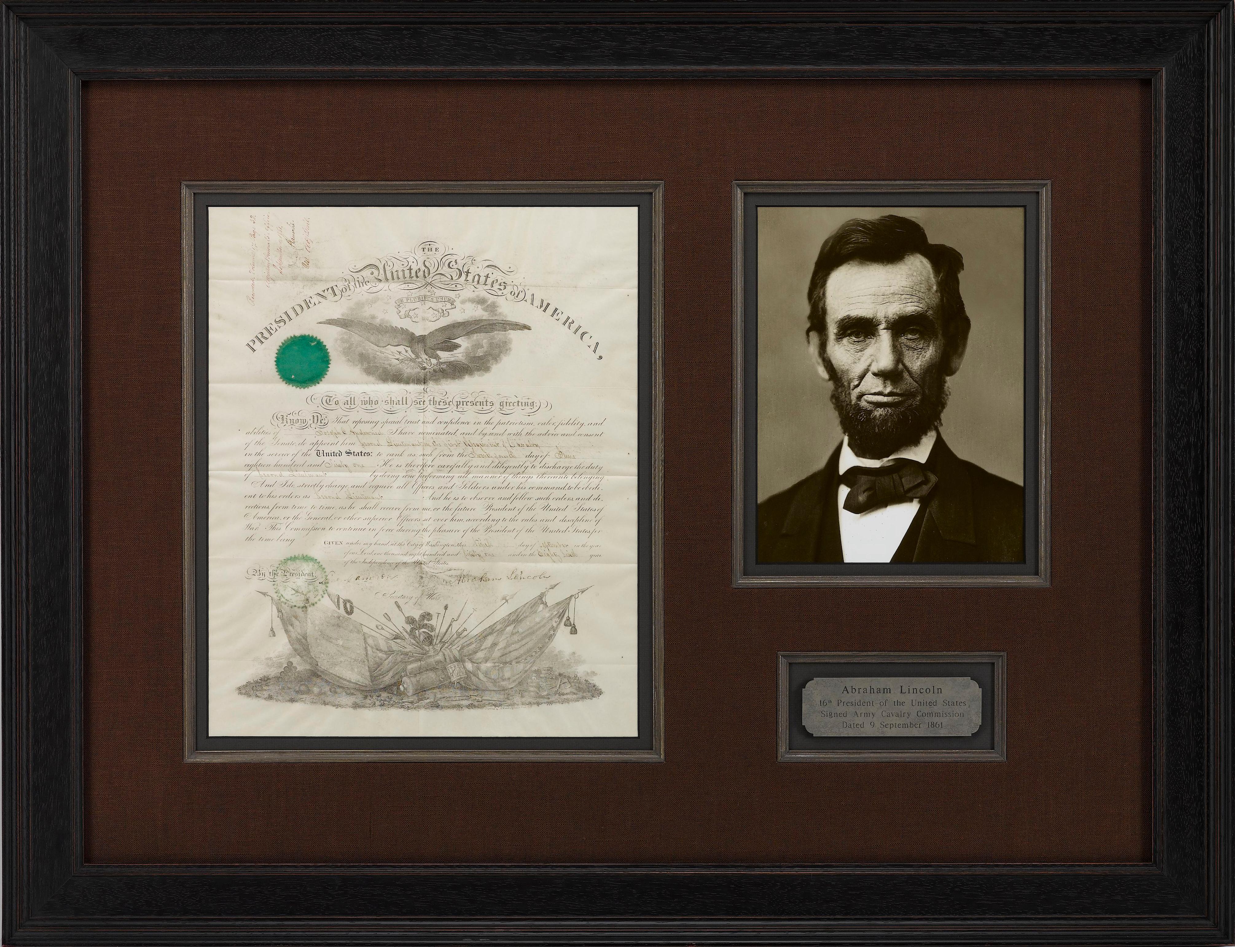 Abraham Lincoln firmó la Comisión Militar, fechada el 9 de septiembre de 1861 Estadounidense