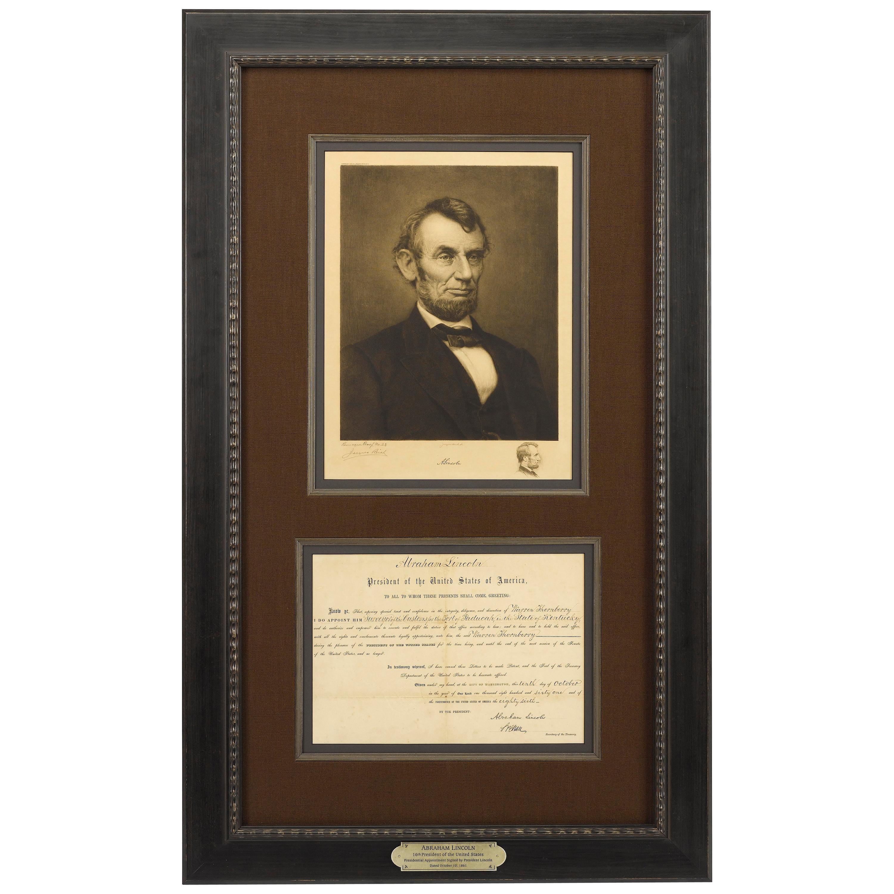 Abraham Lincoln Original Signed Presidential Appointment and Reich Etching, 1861