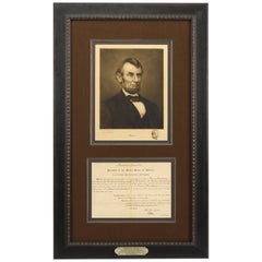 Antique Abraham Lincoln Original Signed Presidential Appointment and Reich Etching, 1861