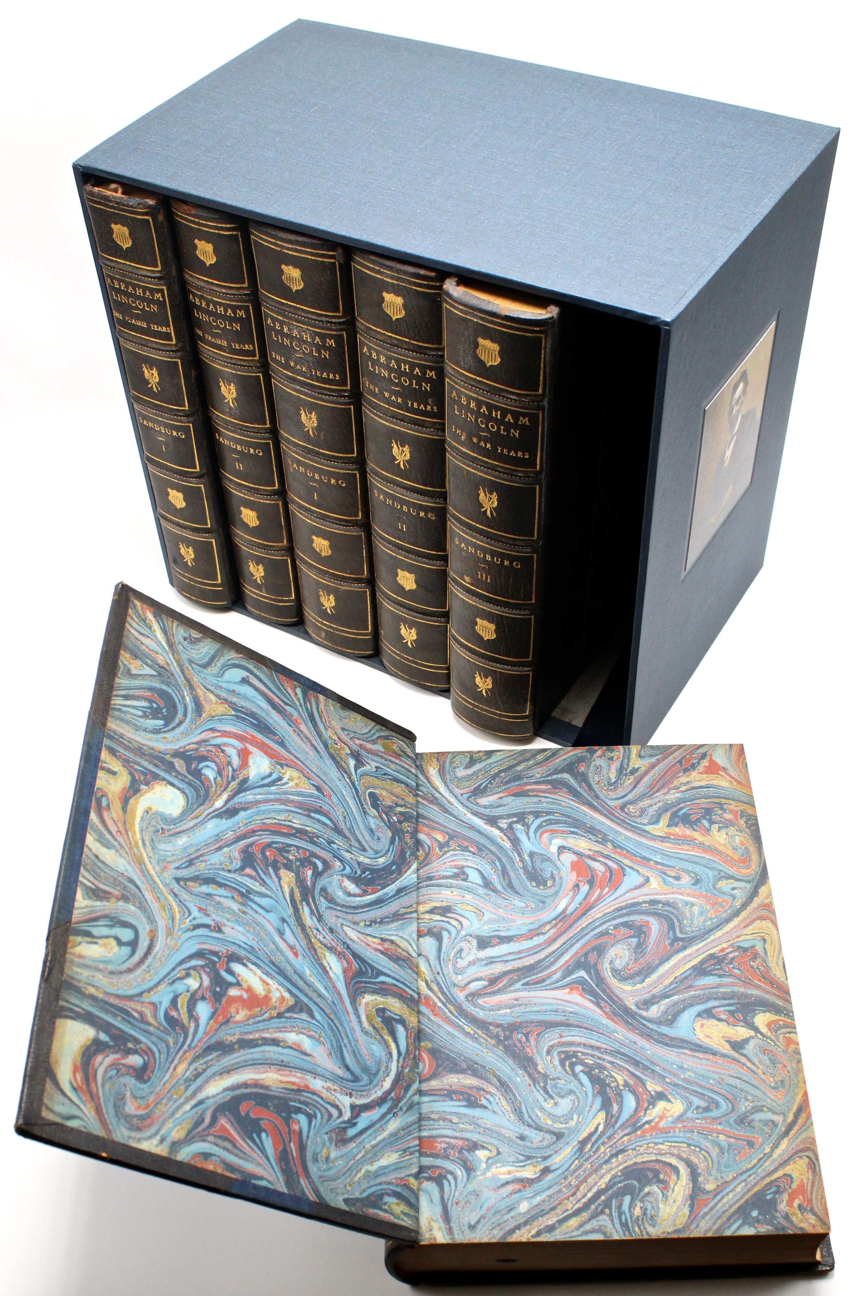 Sandburg, Carl. Abraham Lincoln: The Prairie Years and Abraham Lincoln: The War Years. New York: Harcourt, Brace & World, Inc., 1926 and 1939. Signed by Sandburg in Volume I, First Edition sets. Custom matching slipcase.

Presented is the combined